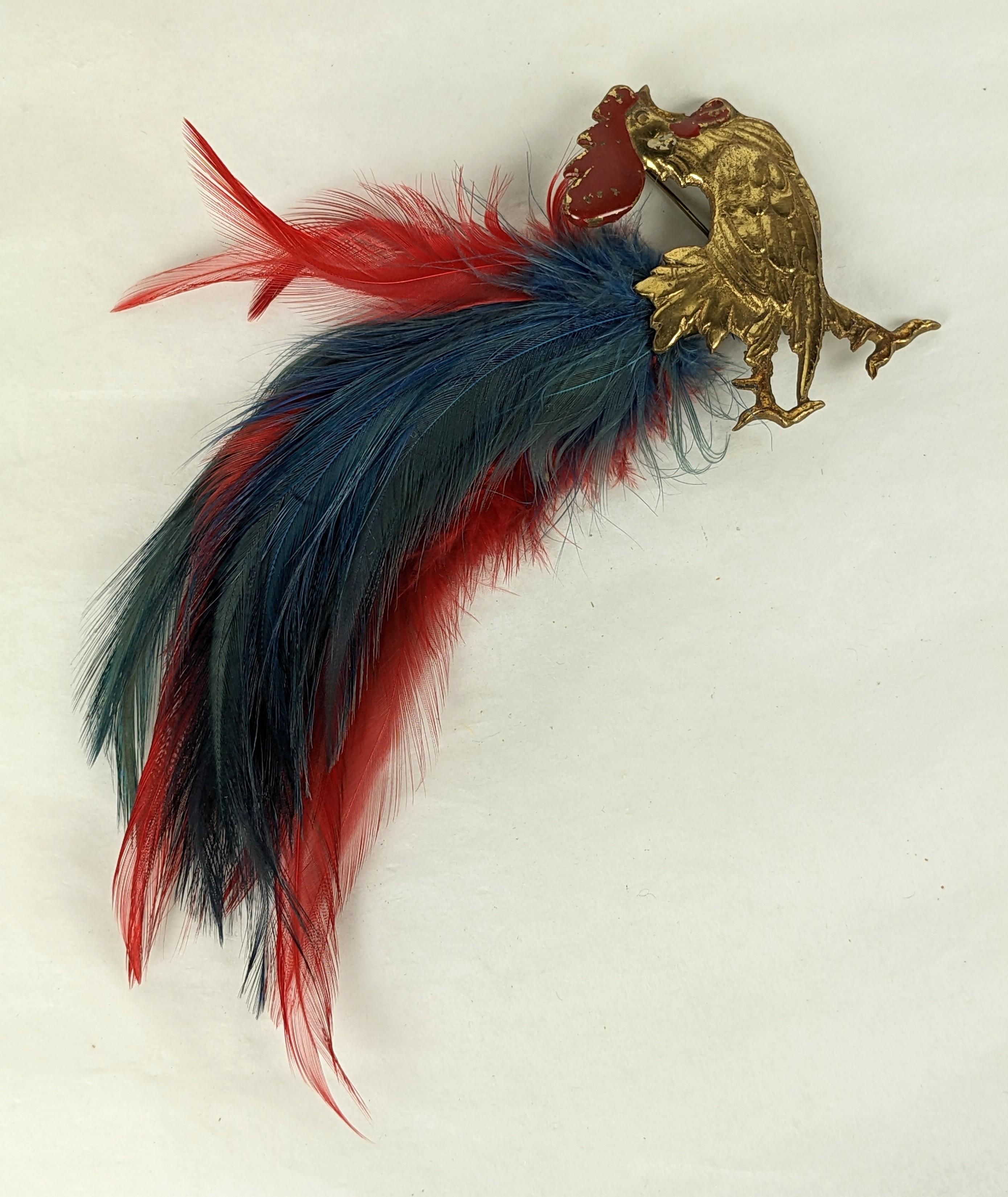 Art Deco French Patriotic Rooster Brooch For Sale