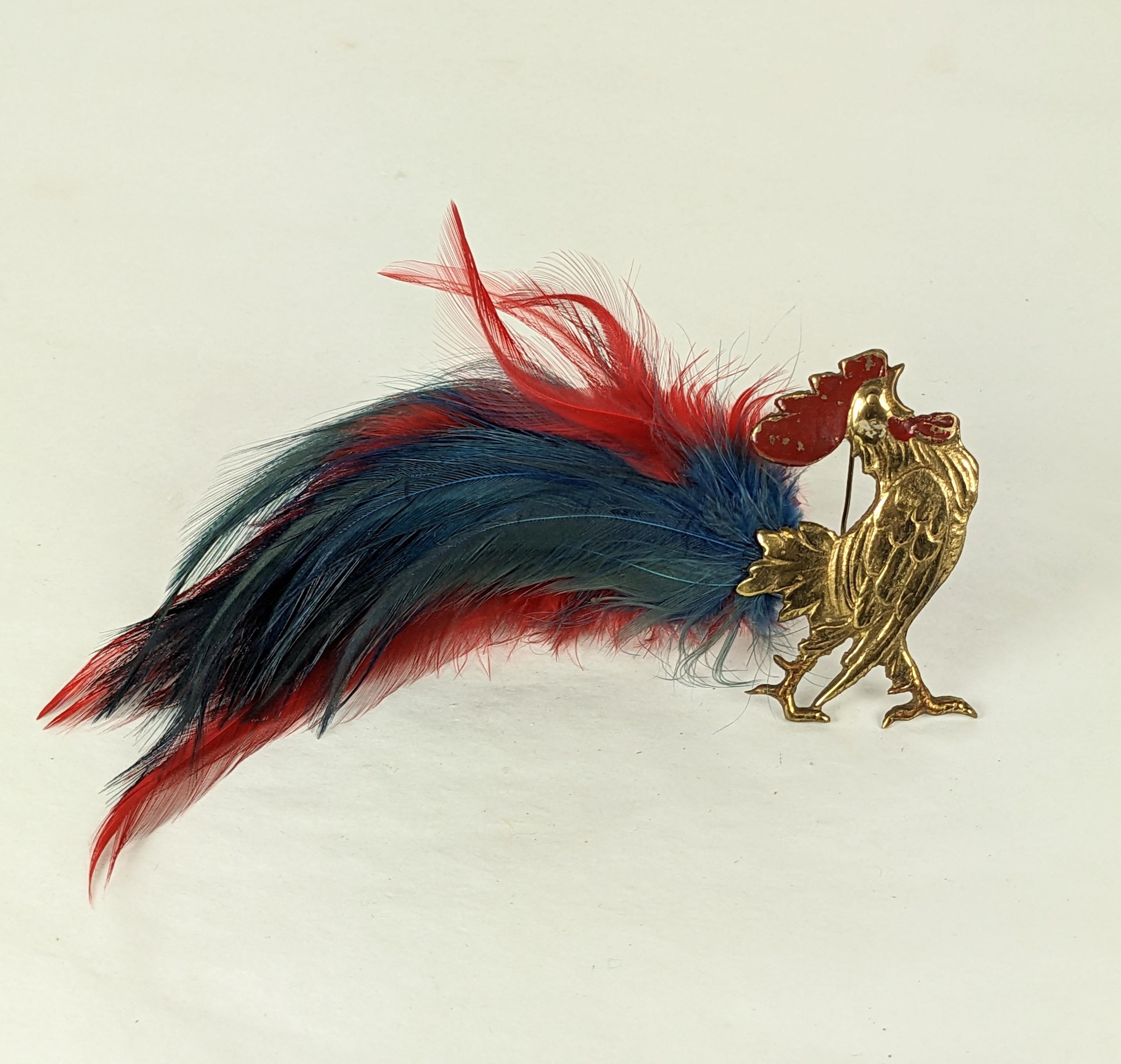 French Patriotic Rooster Brooch In Good Condition For Sale In New York, NY