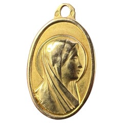 French Paul Brandt 18K Yellow Gold Virgin Mary Charm Pendant Medal