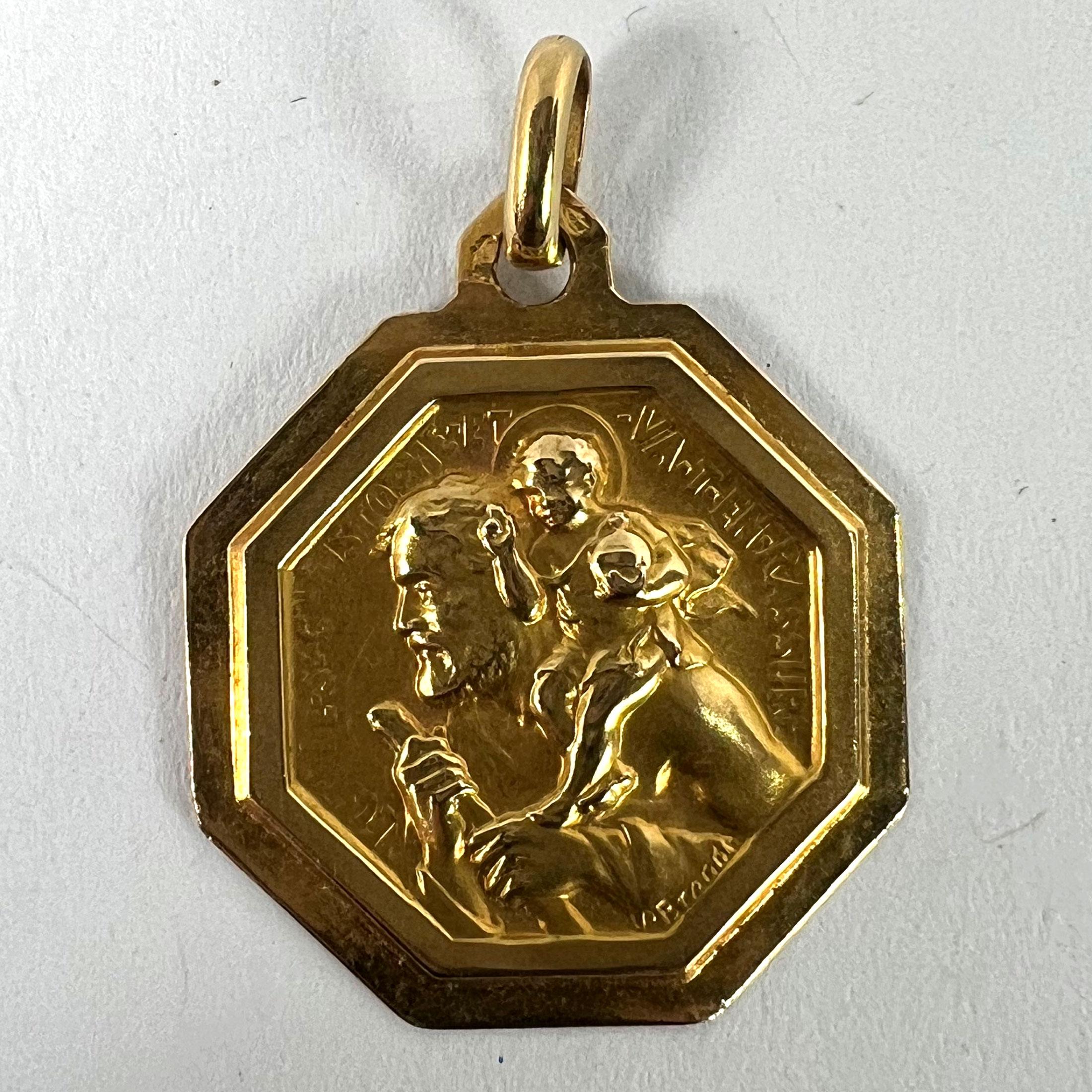 Paul Brandt St Christopher, médaille française pendentif breloque en or jaune 18 carats en vente 7