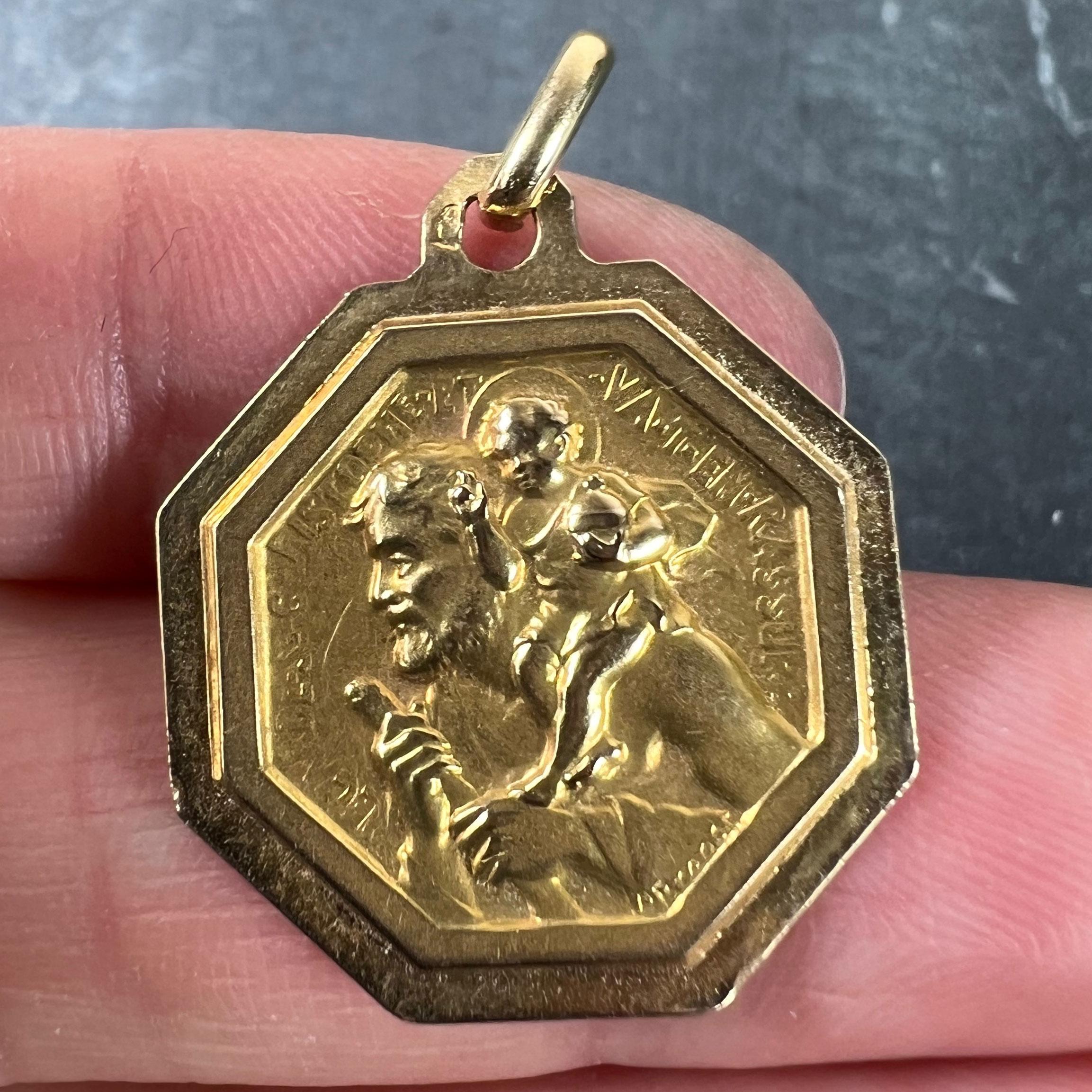Paul Brandt St Christopher, médaille française pendentif breloque en or jaune 18 carats en vente 1