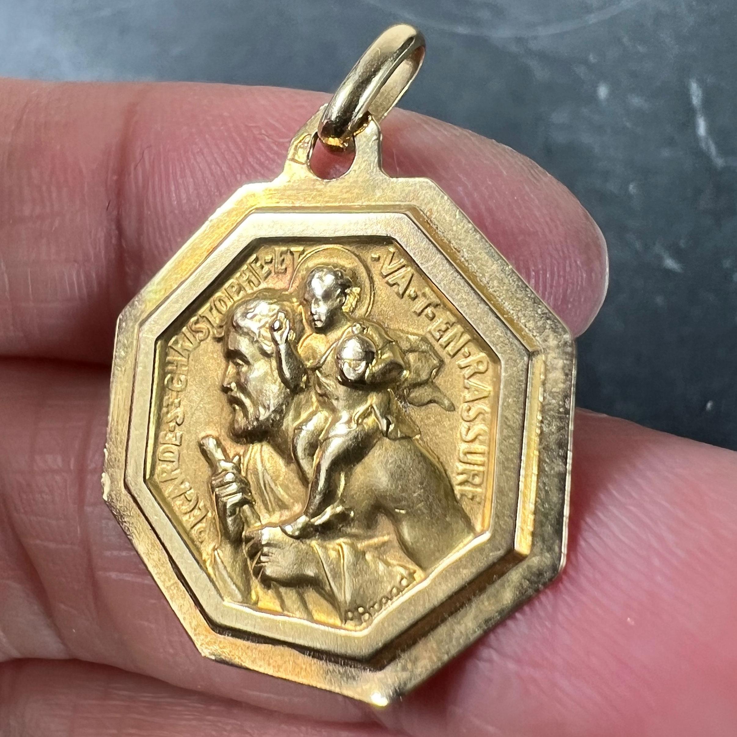 Paul Brandt St Christopher, médaille française pendentif breloque en or jaune 18 carats en vente 2