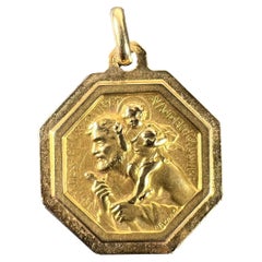French Paul Brandt St Christopher 18K Yellow Gold Charm Pendant Medal