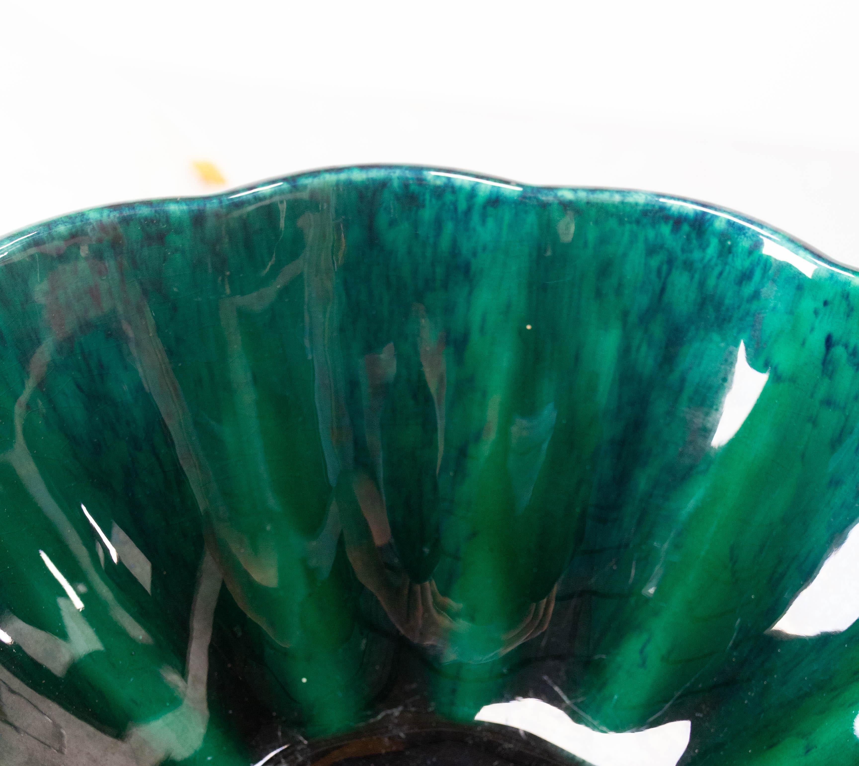 Art déco Paul Millet Sèvres Manufacture Glaze Deep Green Ceramic Fruit Bowles c 1920 en vente