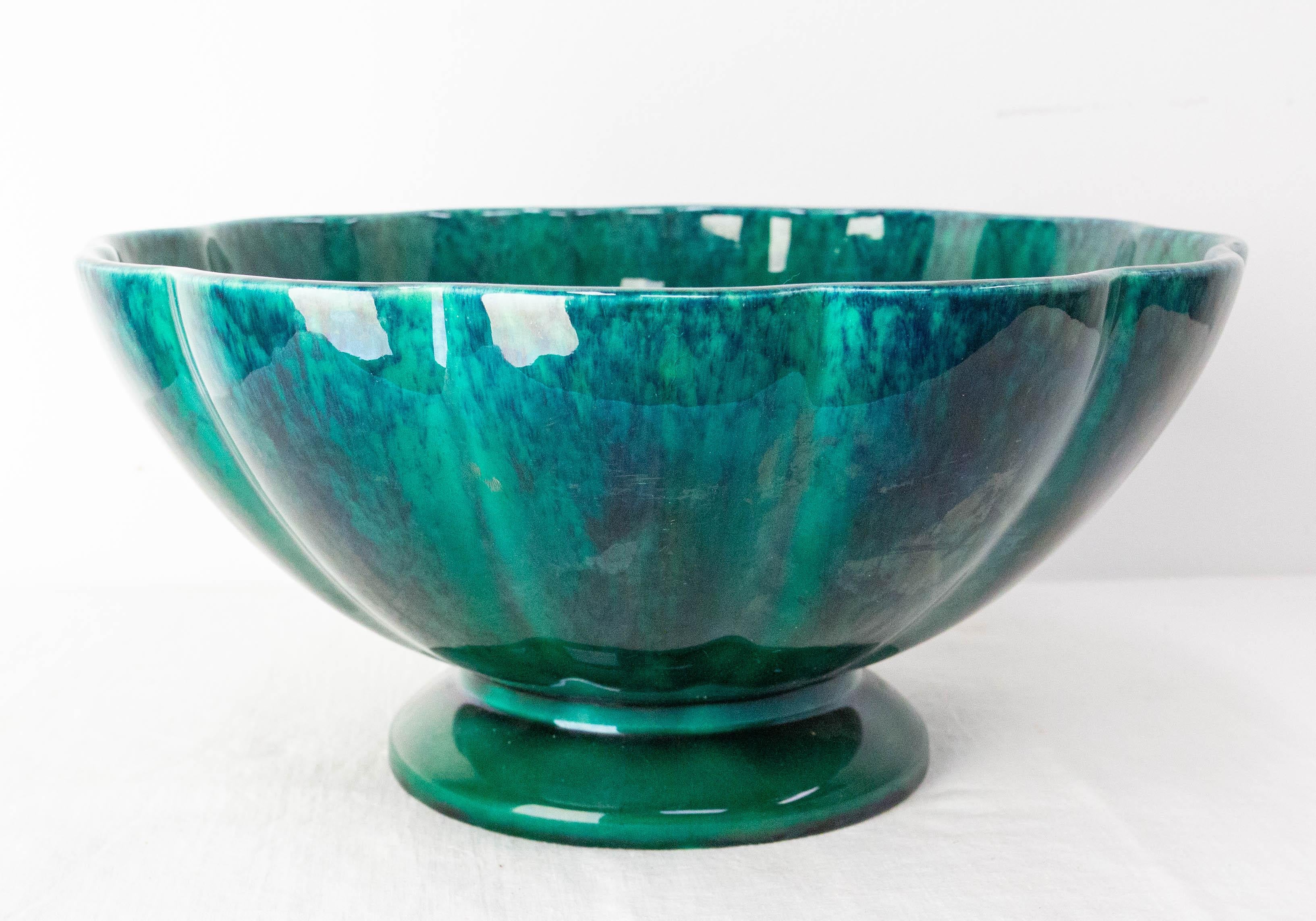 Français Paul Millet Sèvres Manufacture Glaze Deep Green Ceramic Fruit Bowles c 1920 en vente