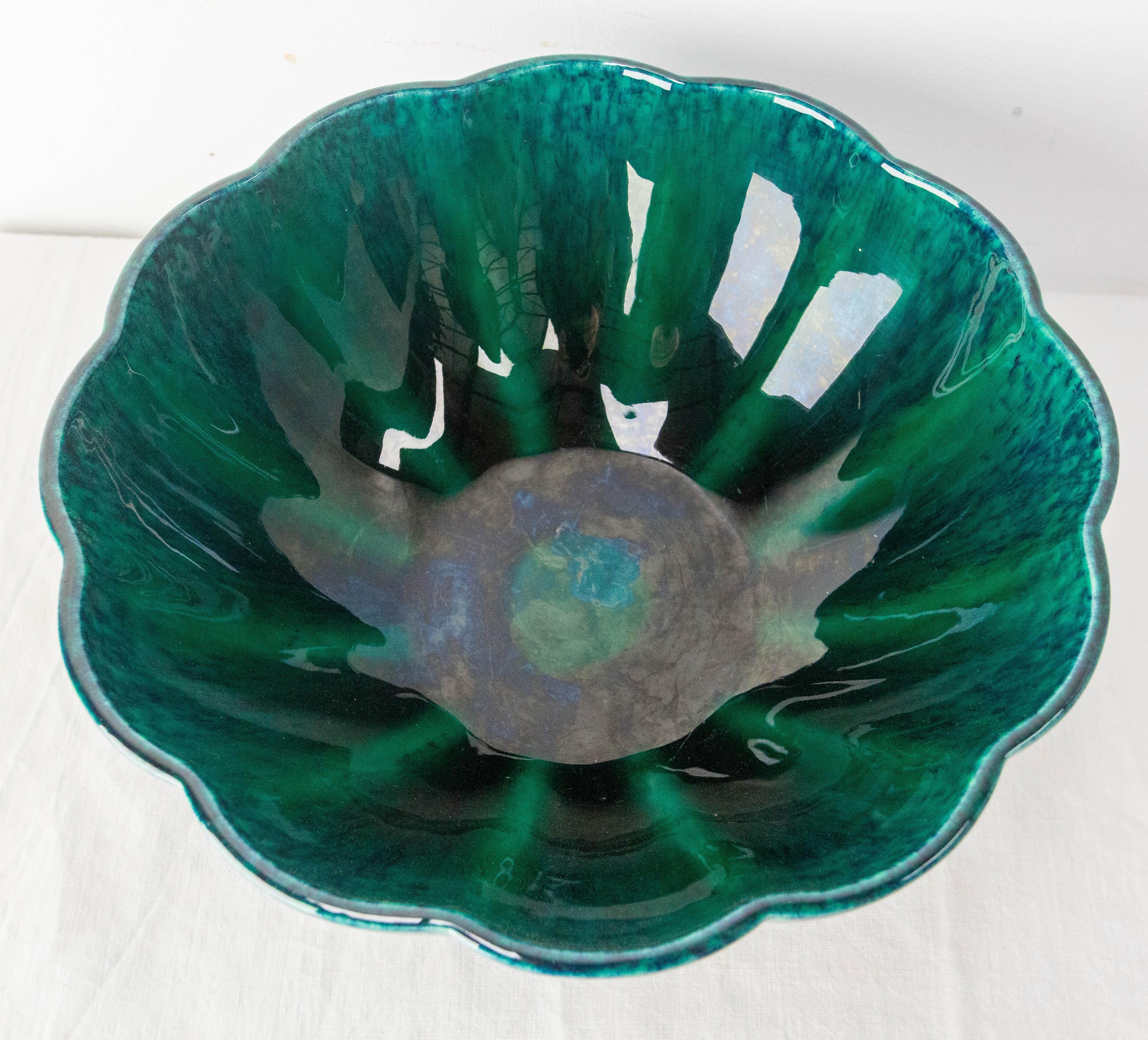 Paul Millet Sèvres Manufacture Glaze Deep Green Ceramic Fruit Bowles c 1920 Bon état - En vente à Labrit, Landes