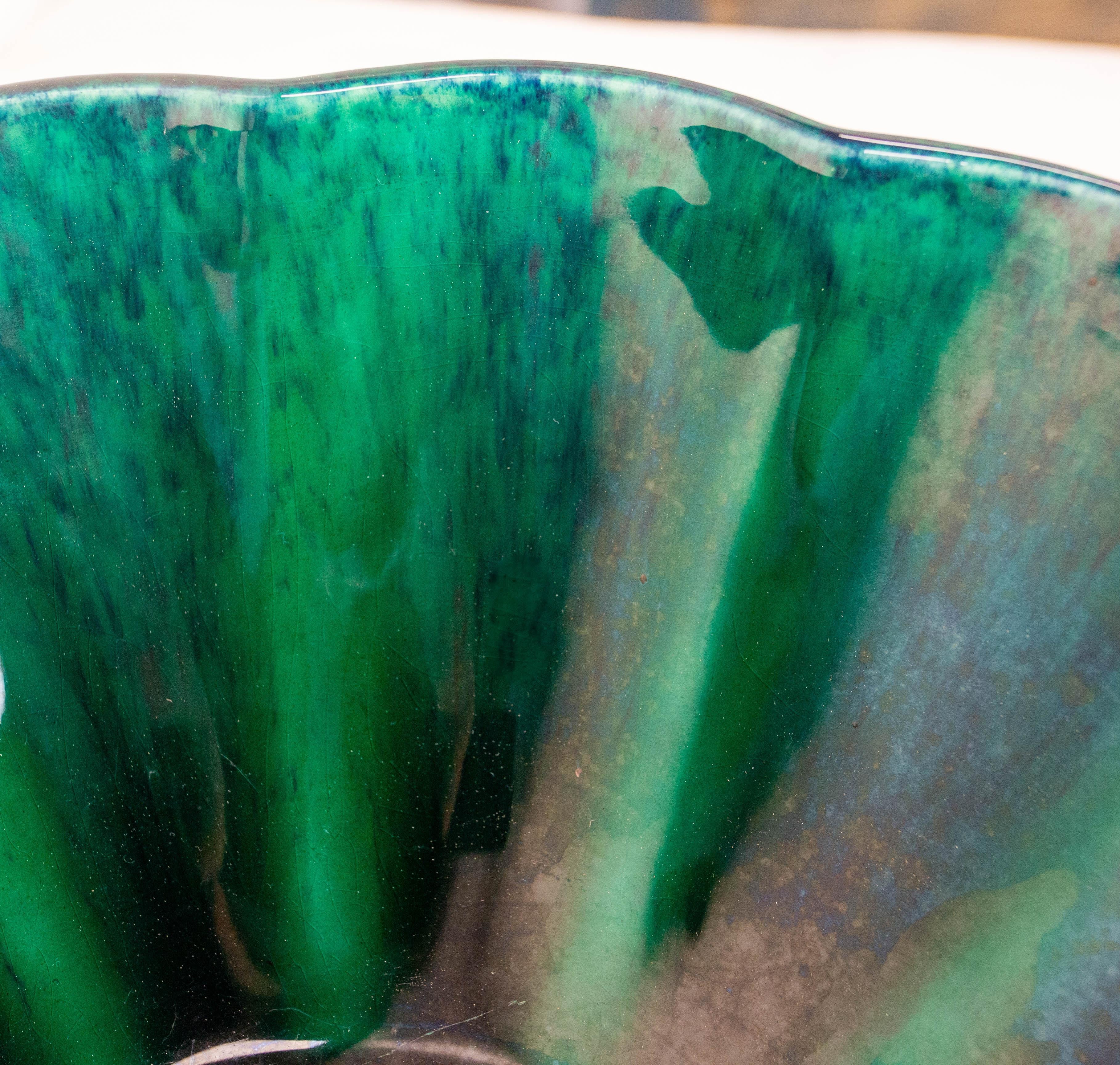 Céramique Paul Millet Sèvres Manufacture Glaze Deep Green Ceramic Fruit Bowles c 1920 en vente