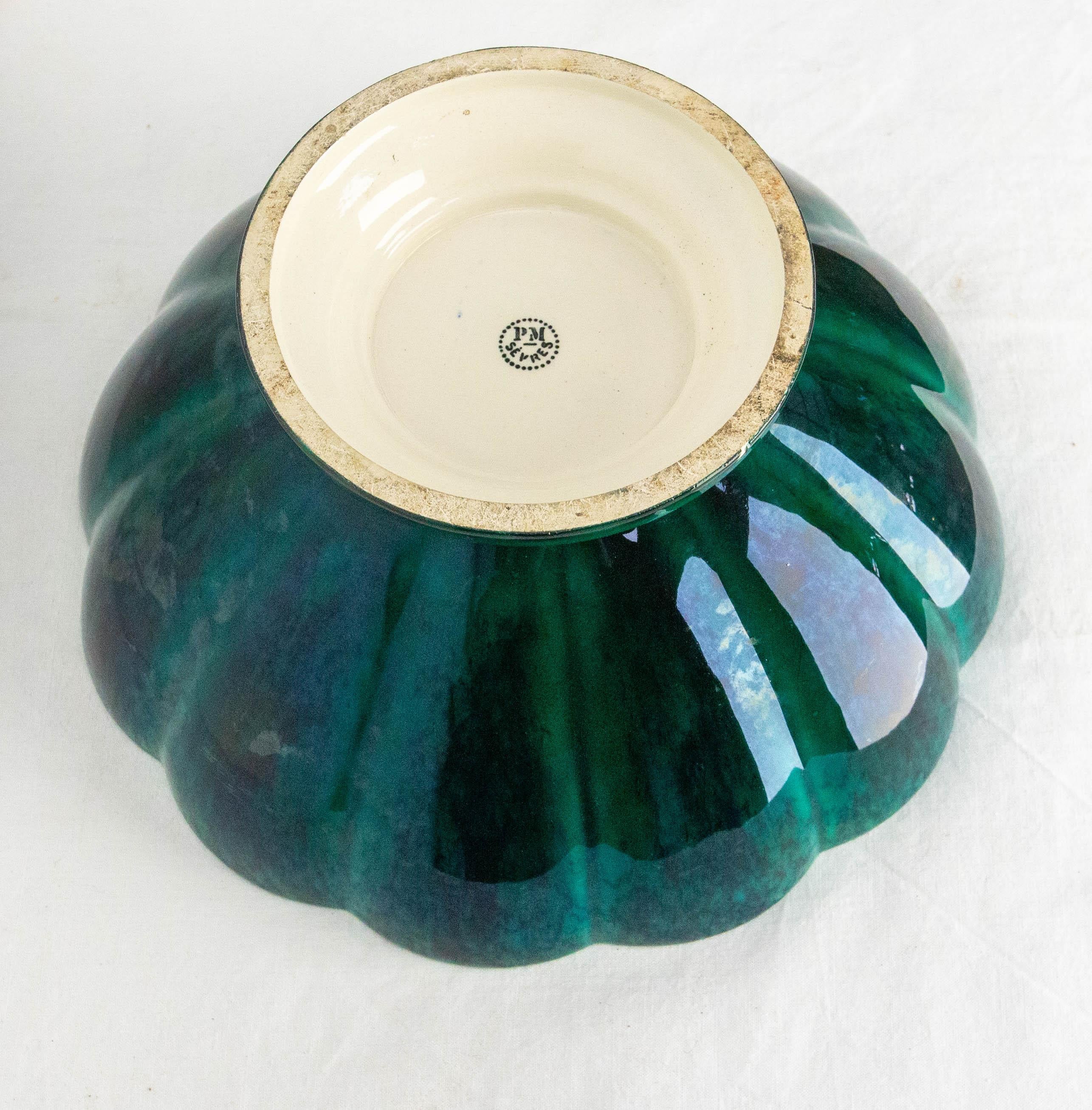 Paul Millet Sèvres Manufacture Glaze Deep Green Ceramic Fruit Bowles c 1920 en vente 1