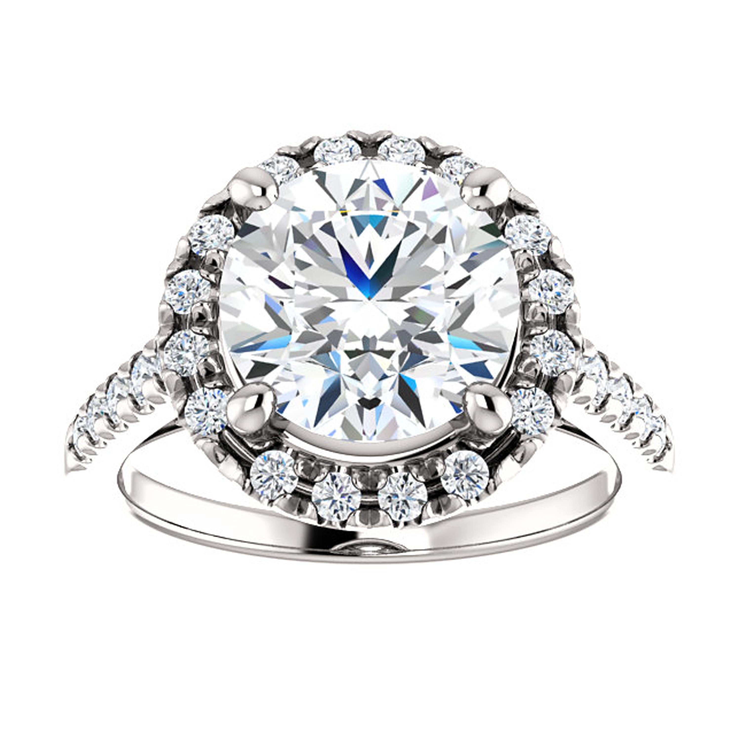 Round Cut French Pave Cathedral Halo Diamond Accented Round GIA Certified Engagement Ring For Sale