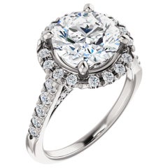 French Pave Cathedral Halo Diamond Accented Round GIA Certified Engagement Ring