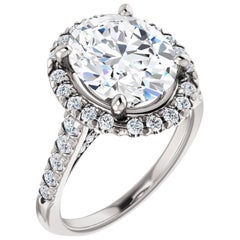 French Pave Cathedral Halo Oval Diamond GIA Wedding Ring 18 Karat White Gold