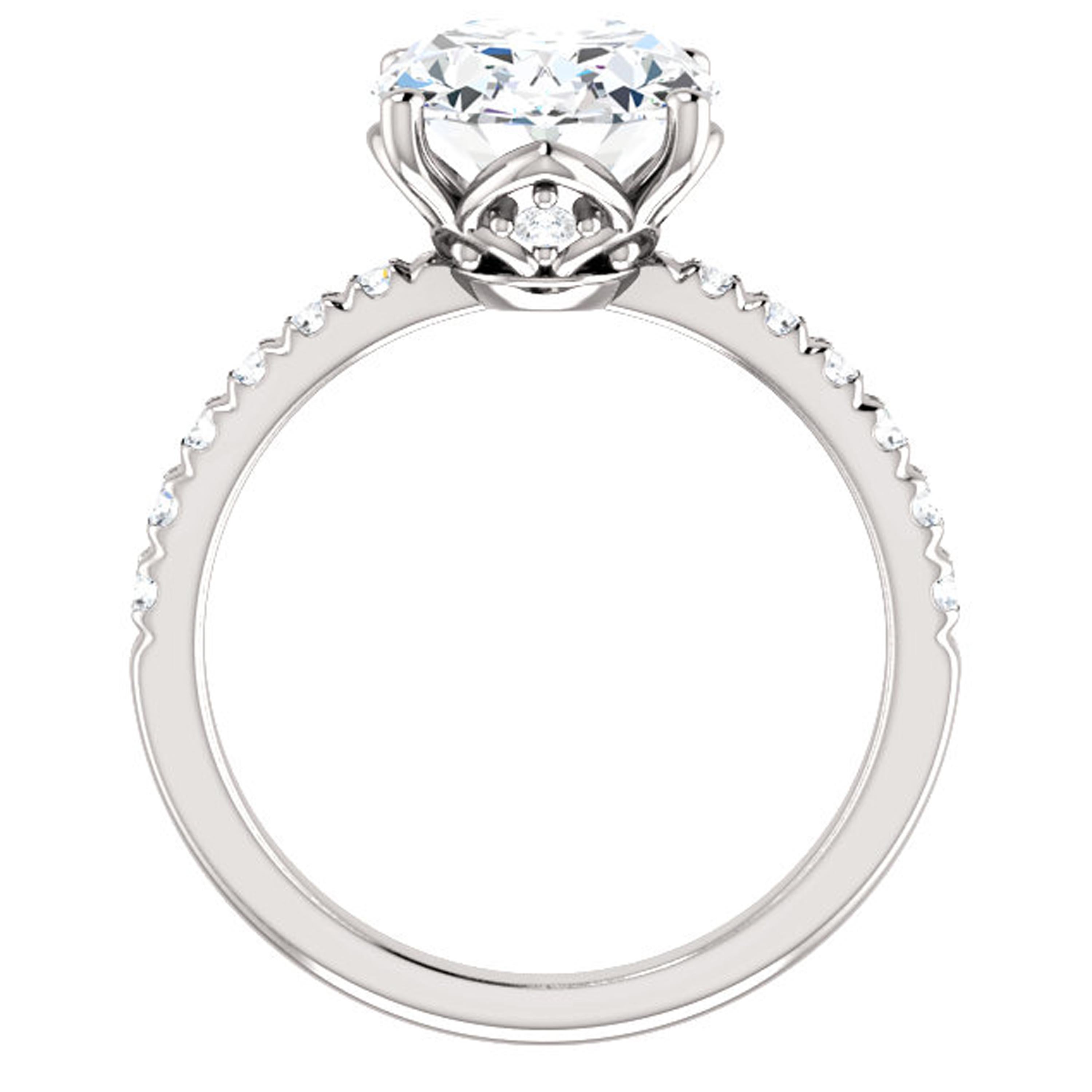 As opposed to prongs, French-set diamonds are intricately set closely together with wide open sides to allow more light to enter each diamond, generating maximum shine. The diamond is also grasped by a gleaming bead of metal that is carefully placed