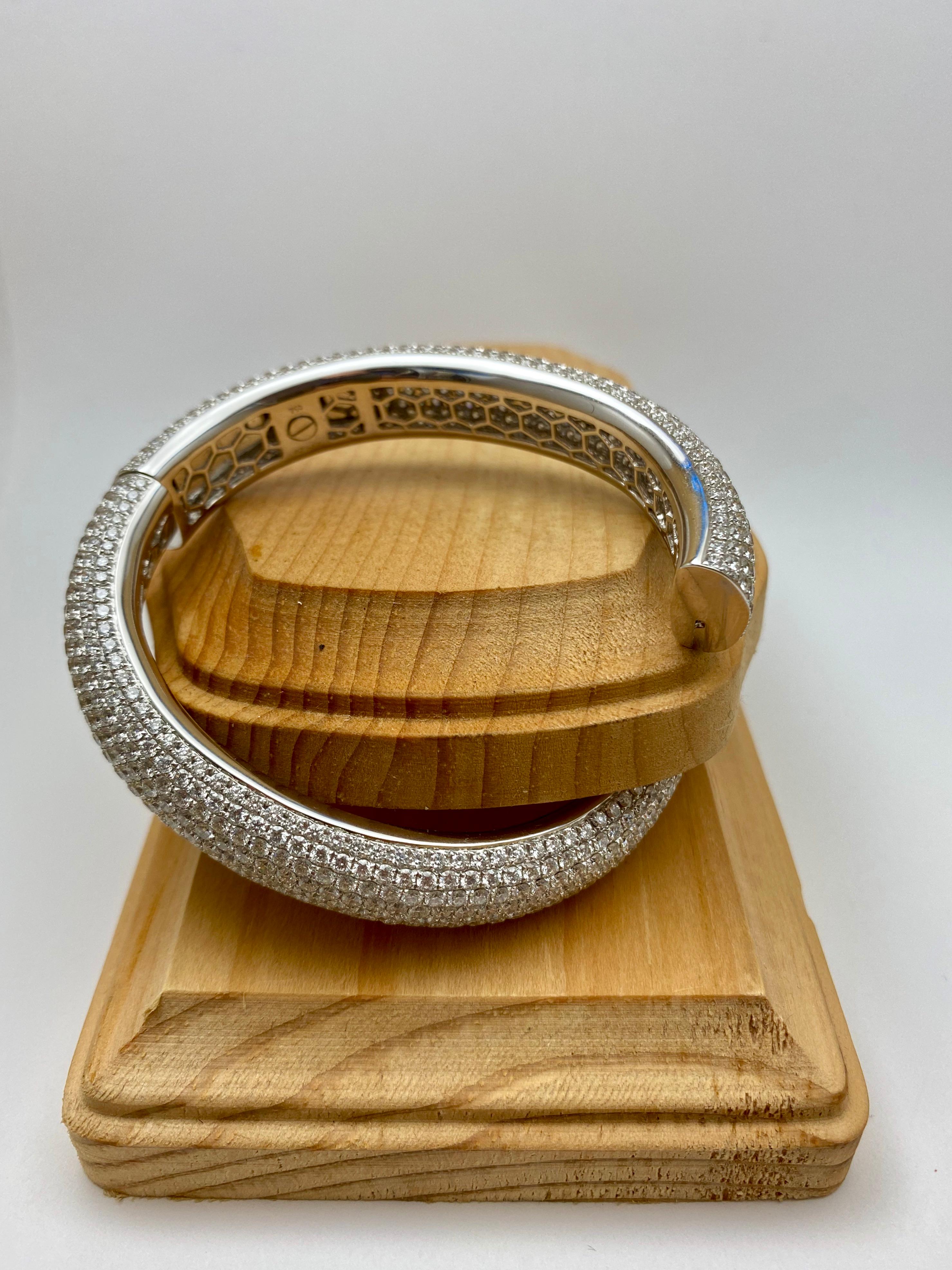 Modern French Pavé Diamond Gold Bangle