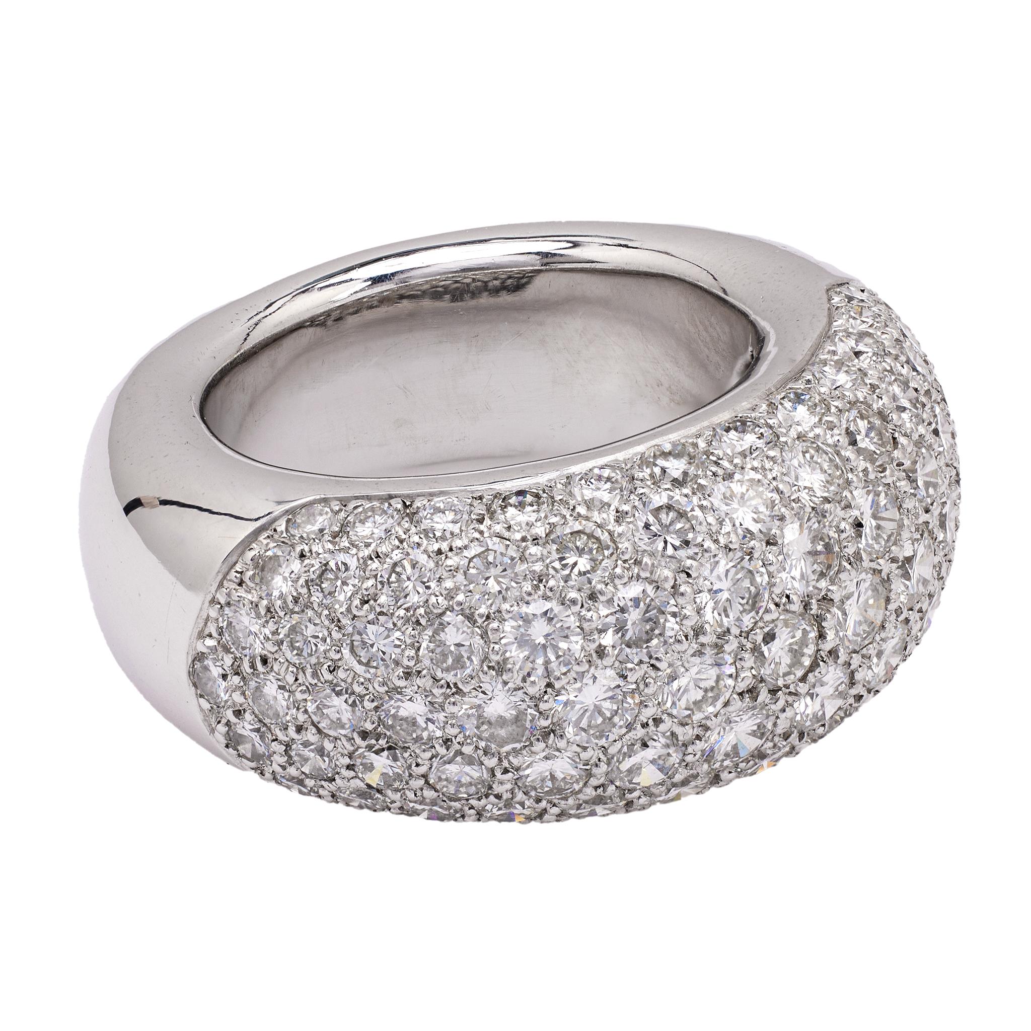 Women's or Men's French Pave Diamond Platinum Dome Ring For Sale