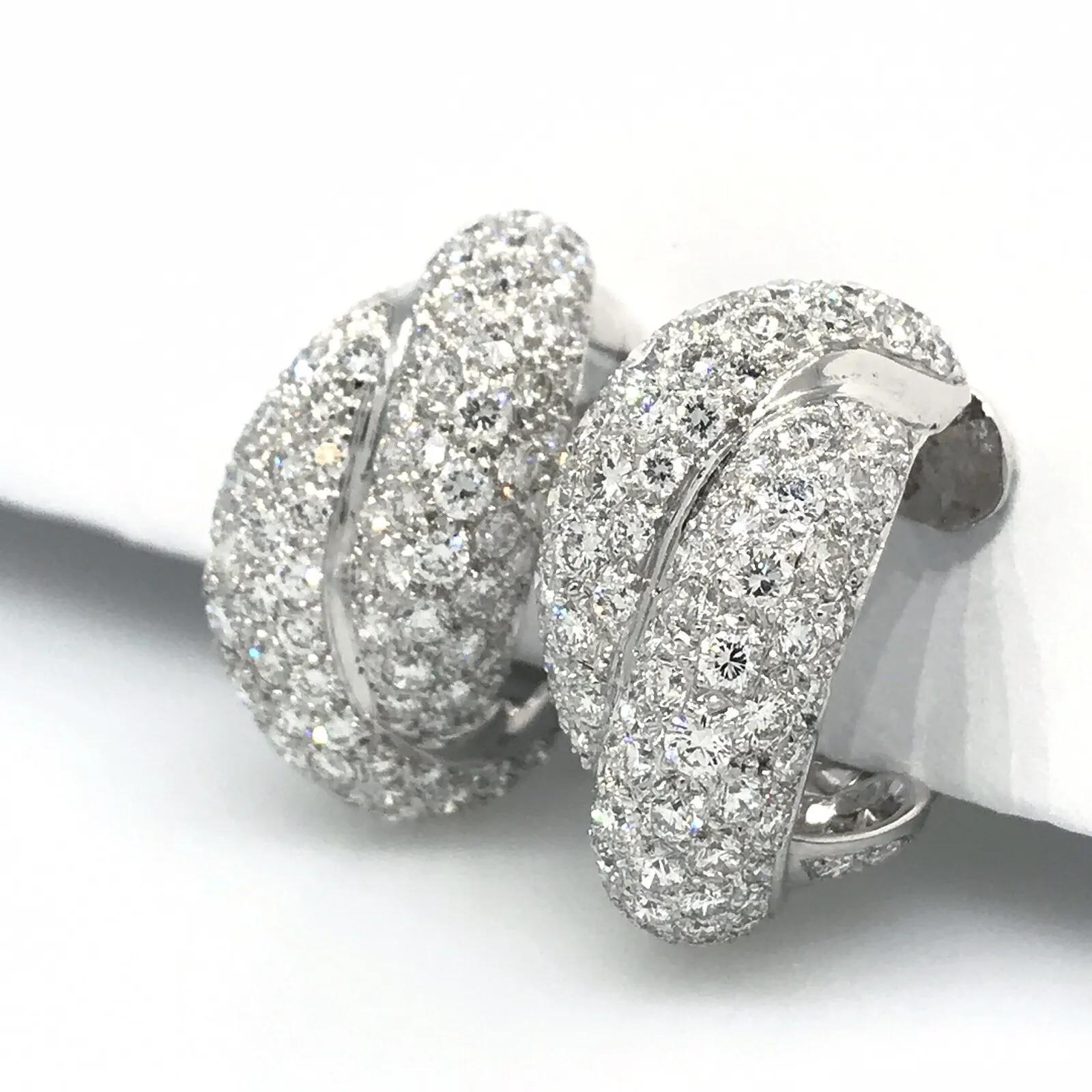 French Pavé Diamond Twist Earrings 4.48 carat in 18k White Gold In Excellent Condition For Sale In La Jolla, CA