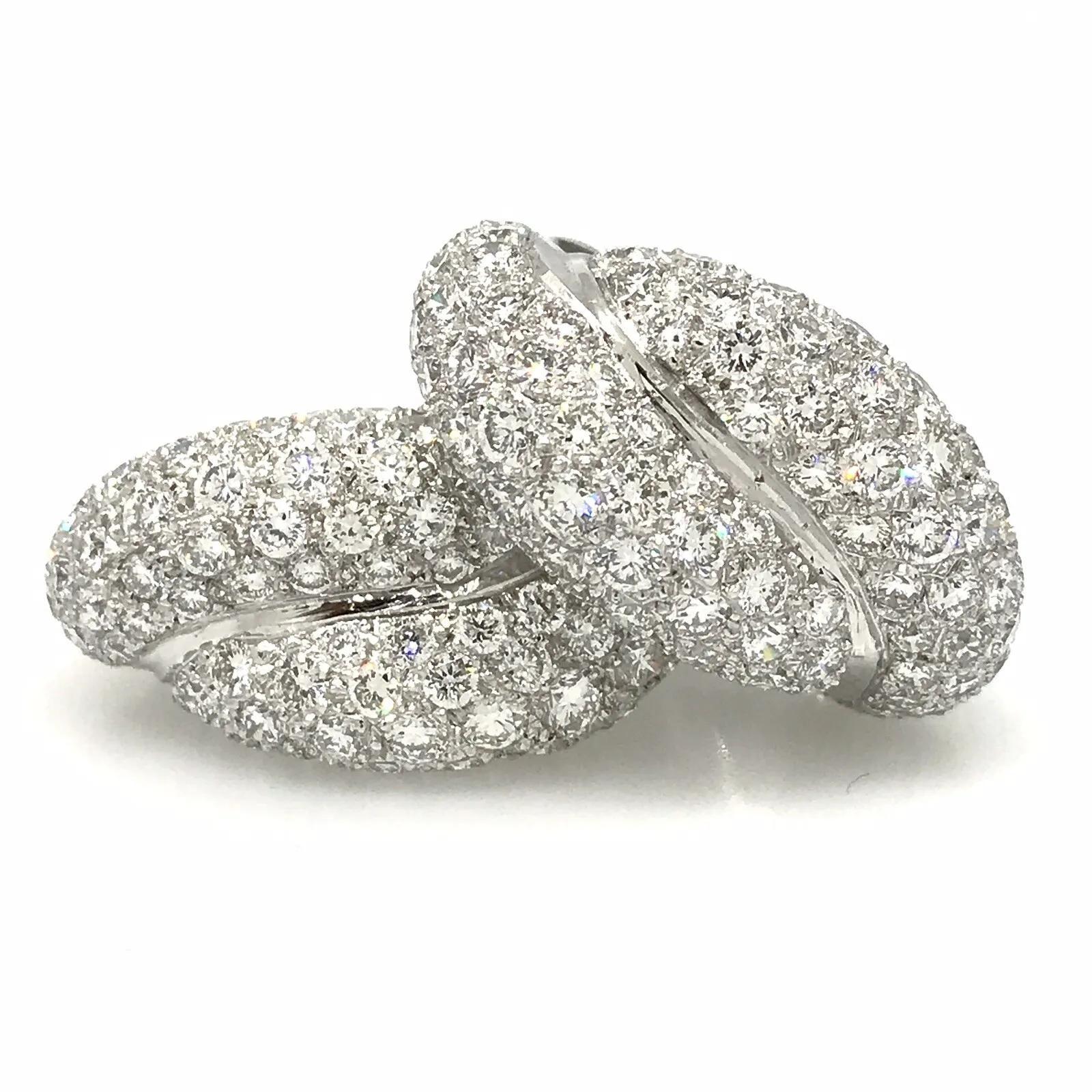 Women's French Pavé Diamond Twist Earrings 4.48 carat in 18k White Gold For Sale