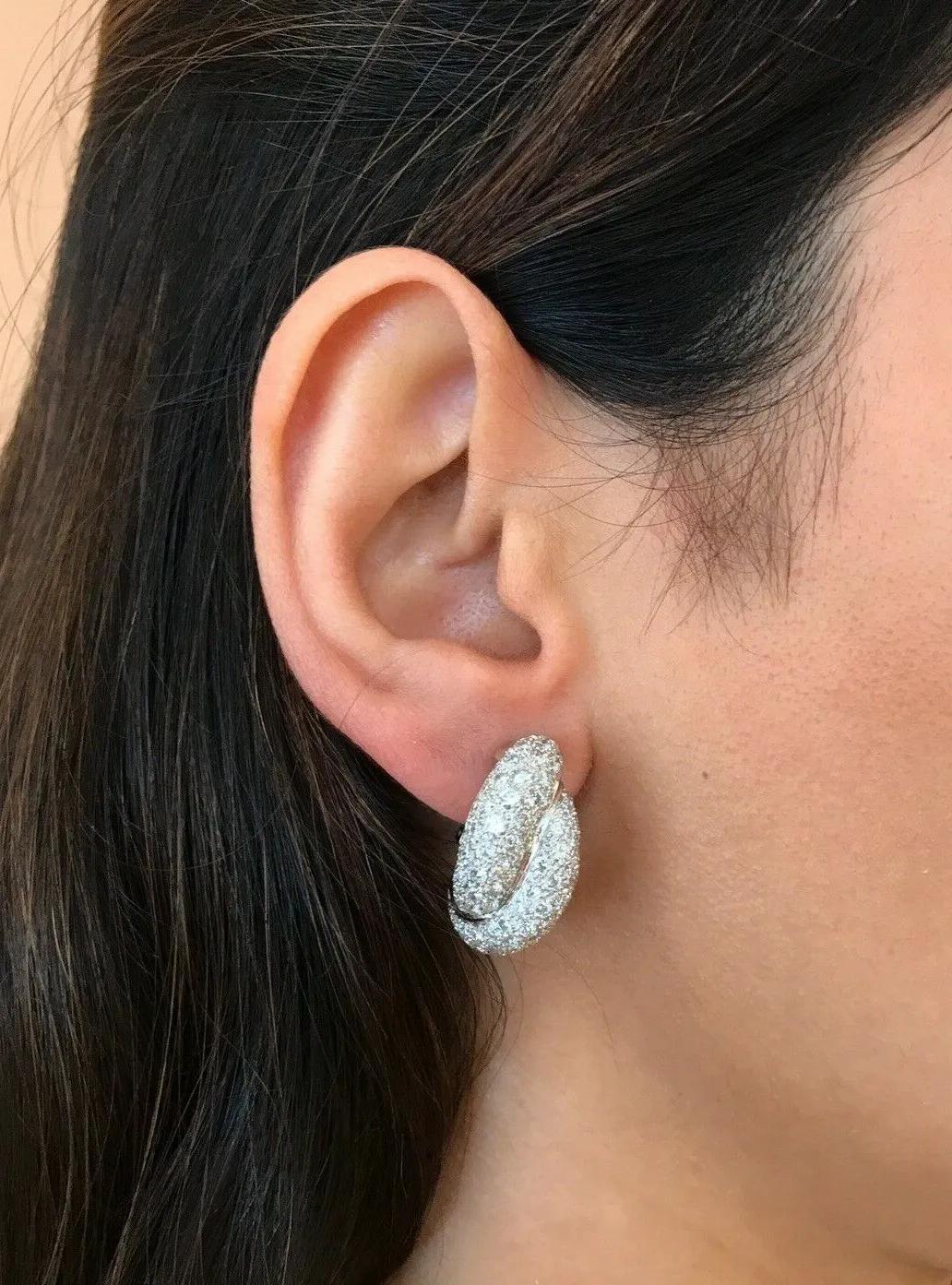 French Pavé Diamond Twist Earrings 4.48 carat in 18k White Gold For Sale 1