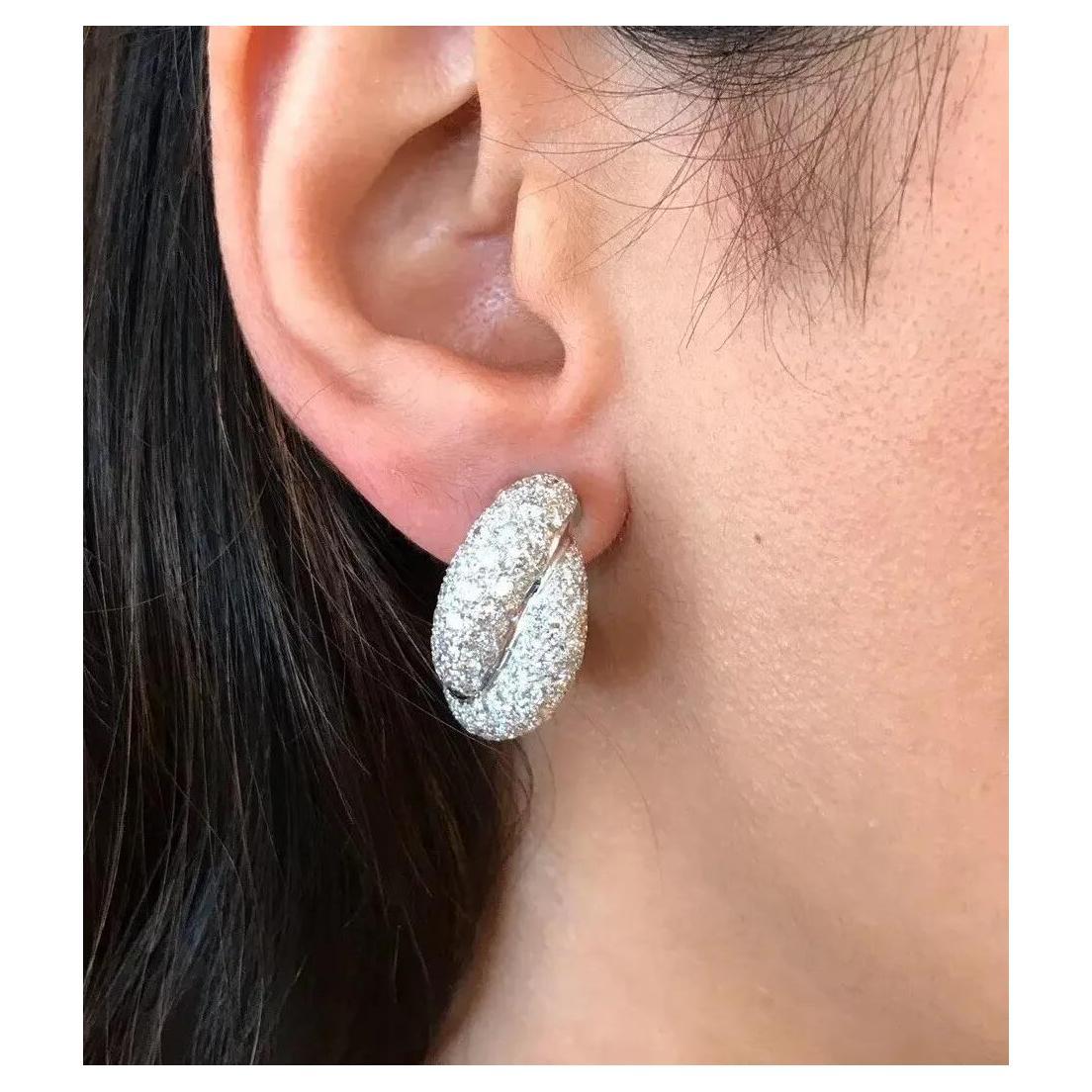 French Pavé Diamond Twist Earrings 4.48 carat in 18k White Gold For Sale