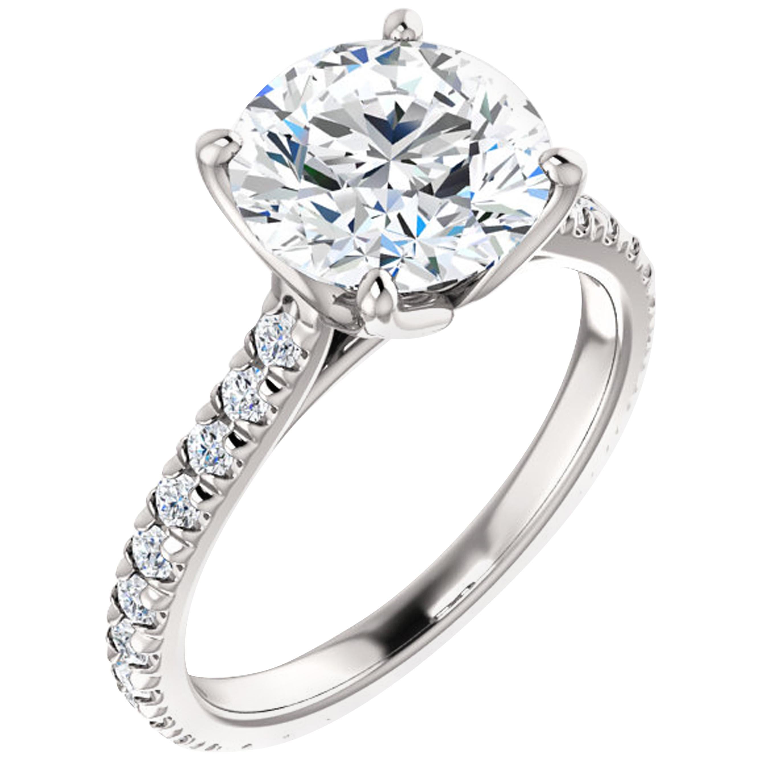 French Pave Eternity Style Round Brilliant Diamond GIA Certified Engagement Ring For Sale