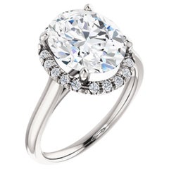 French Pave Halo GIA Certified Oval Brilliant White Diamond Engagement Ring