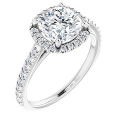 French Cut Halo Cushion Diamond Engagement Ring Set