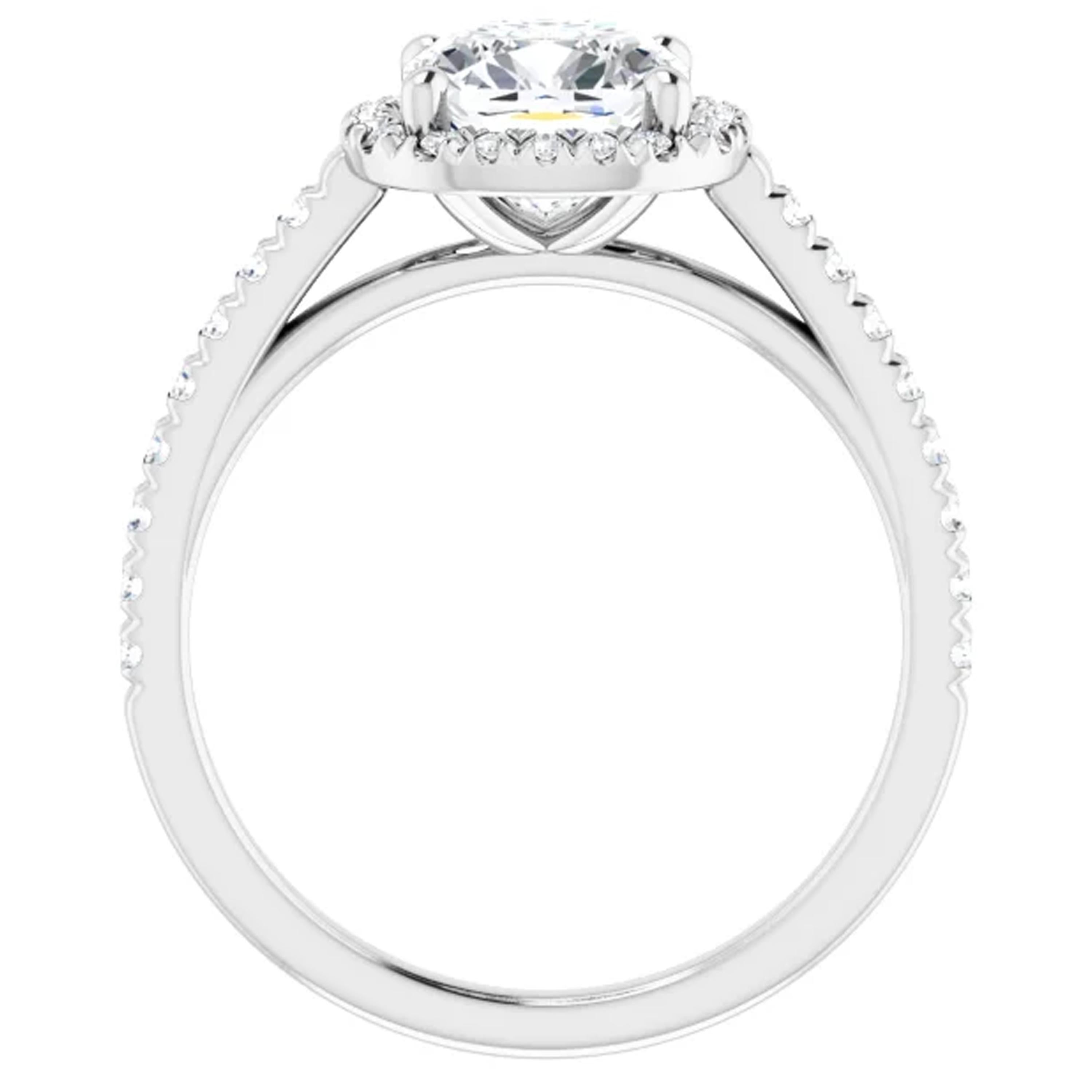 Contemporary French Cut Halo Cushion Diamond Engagement Ring Set For Sale