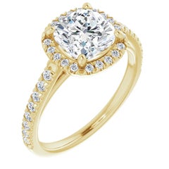 French Pave Halo Cushion Diamond Engagement Ring Set