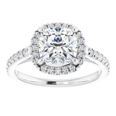French Pave Halo Cushion Diamond Engagement Ring