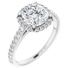 French Pave Halo Cushion Diamond Engagement Ring
