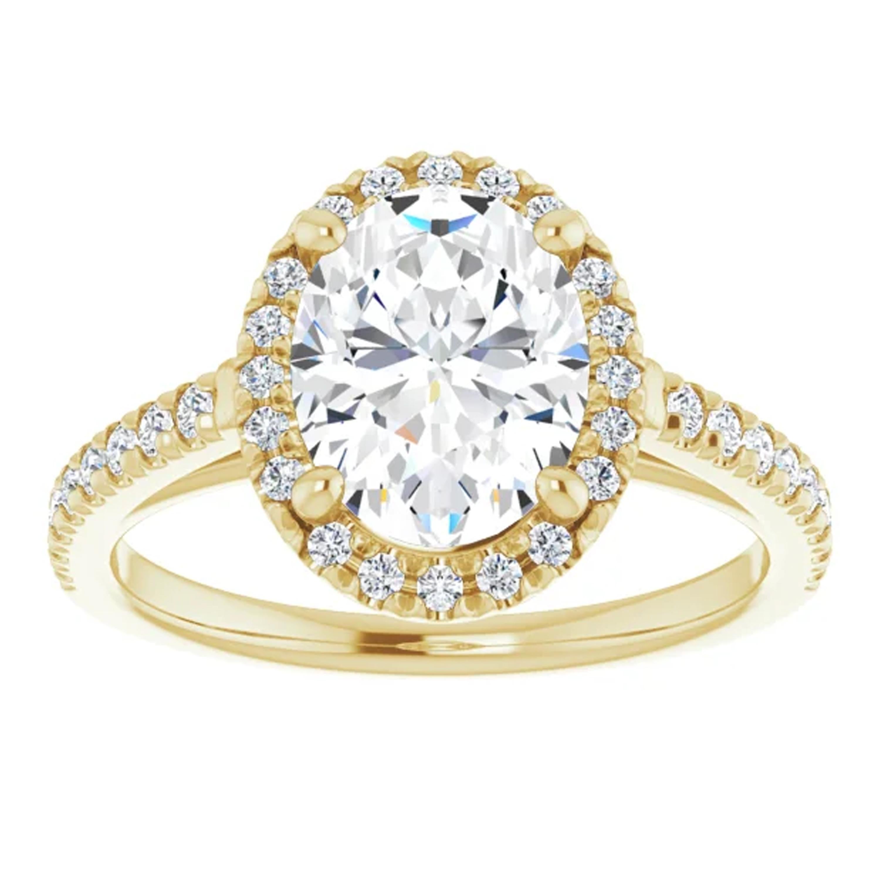 Contemporary French Pave Halo GIA Oval Diamond Engagement Ring Yellow Gold For Sale