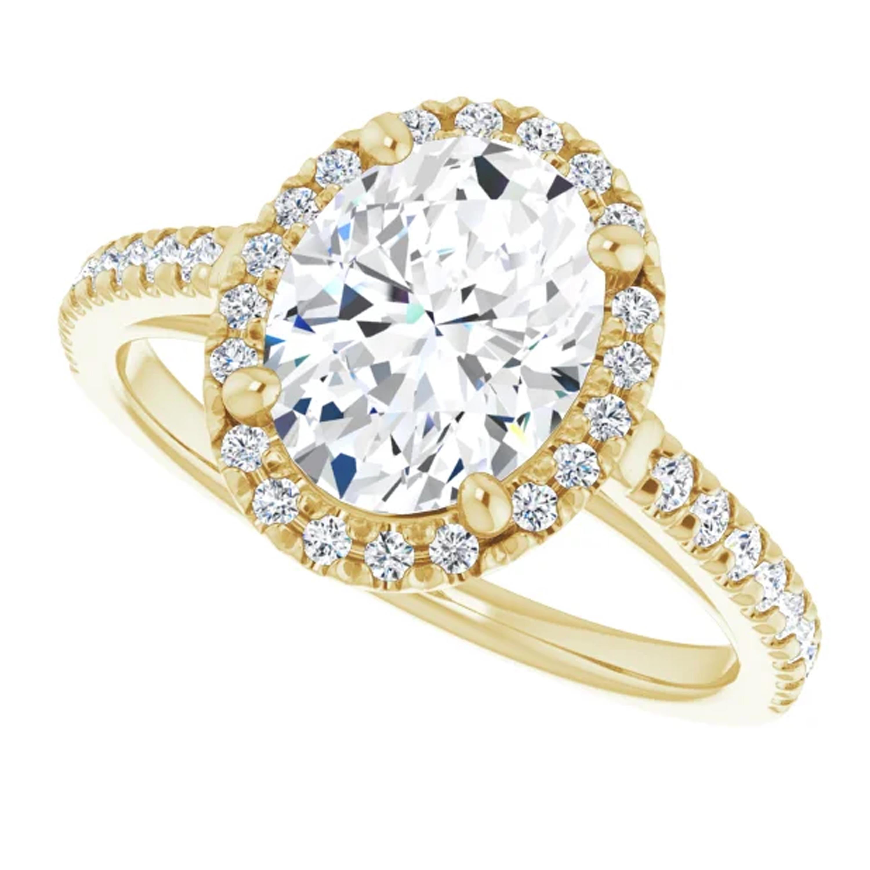 French Pave Halo GIA Oval Diamond Engagement Ring Yellow Gold For Sale 1