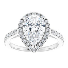 French Pave Halo Pear Shape Diamond Engagement Ring