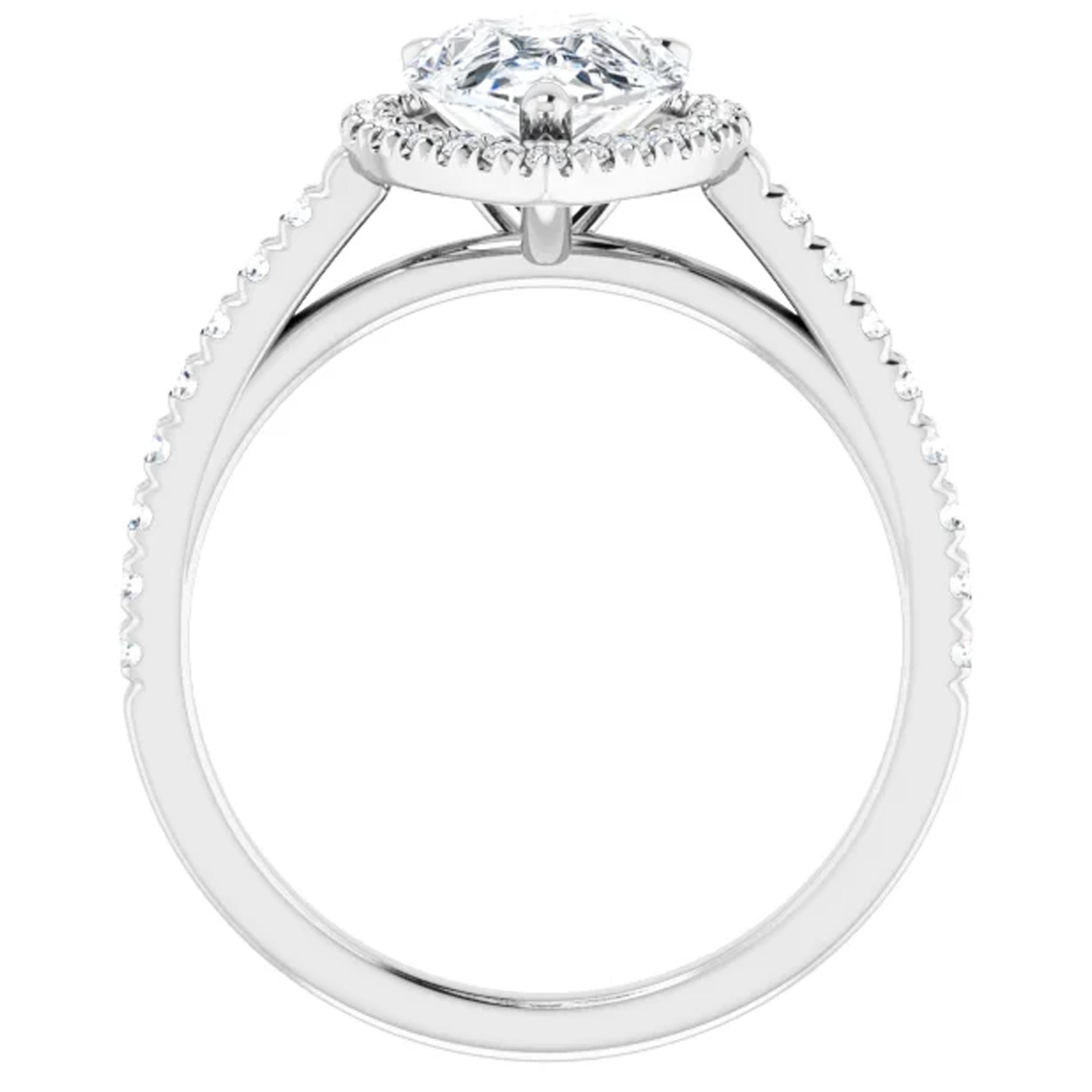 Contemporary French Pave Halo Pear Shape Diamond Engagement Ring For Sale