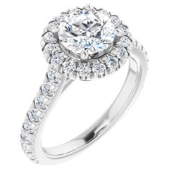 French Pave 1.50 Carat Halo GIA Round Brilliant White Diamond Engagement Ring