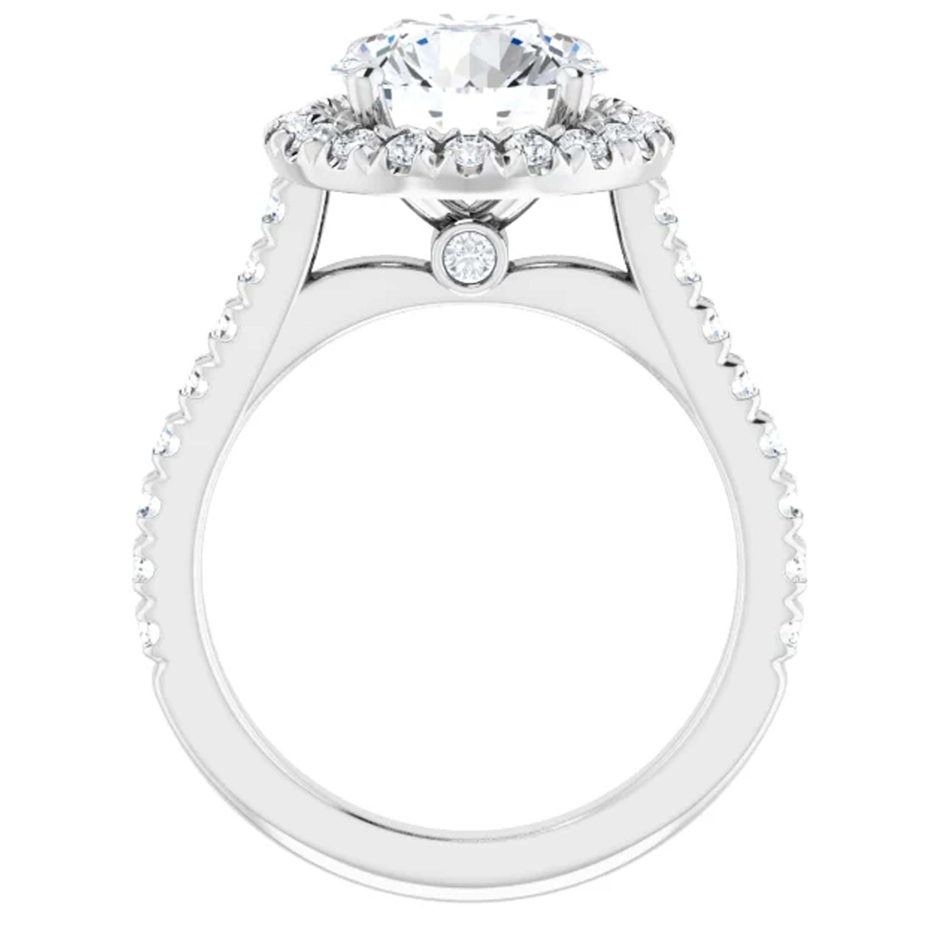 Round Cut French Pave Halo Style Diamond Accented Round GIA Certified Engagement Ring For Sale