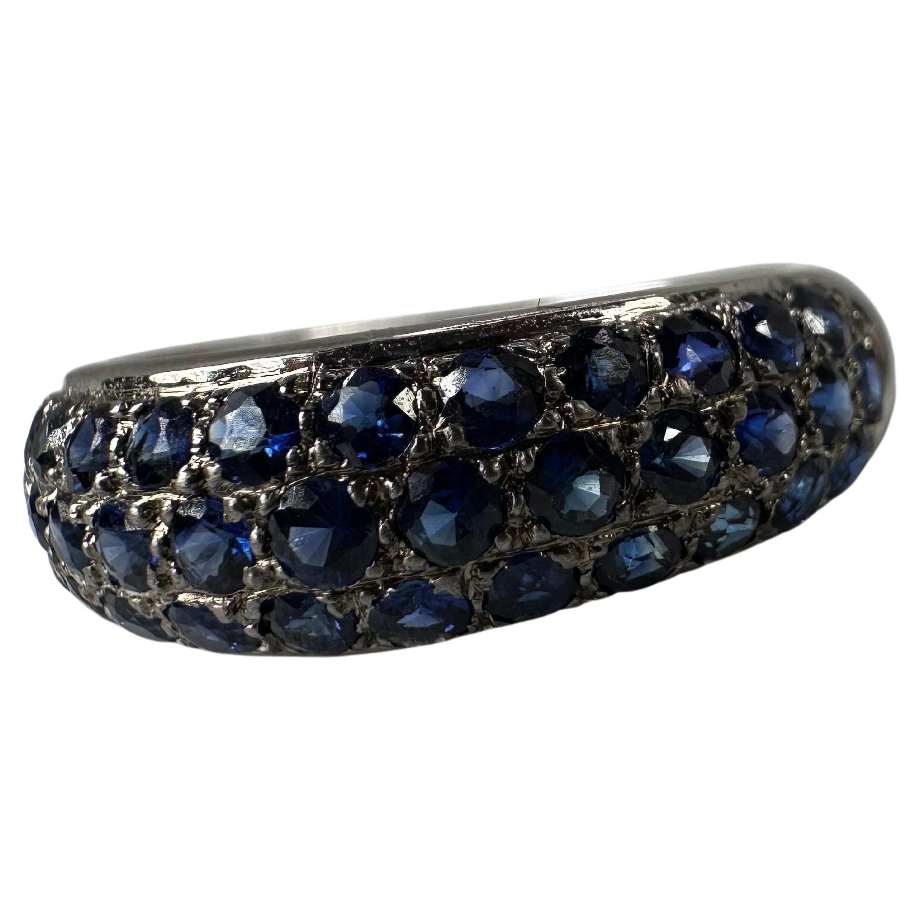 Well crafted pave set sapphire ring in 18KT white gold. Made with bright blue sapphires and minimalistic look.

GOLD: 18KT gold
NATURAL SAPPHIRE(S)
Clarity/Color: Slightly Included/Blue
Grams:4.17
size: 6.5
Item#: 200-00045 RTF

WHAT YOU GET AT