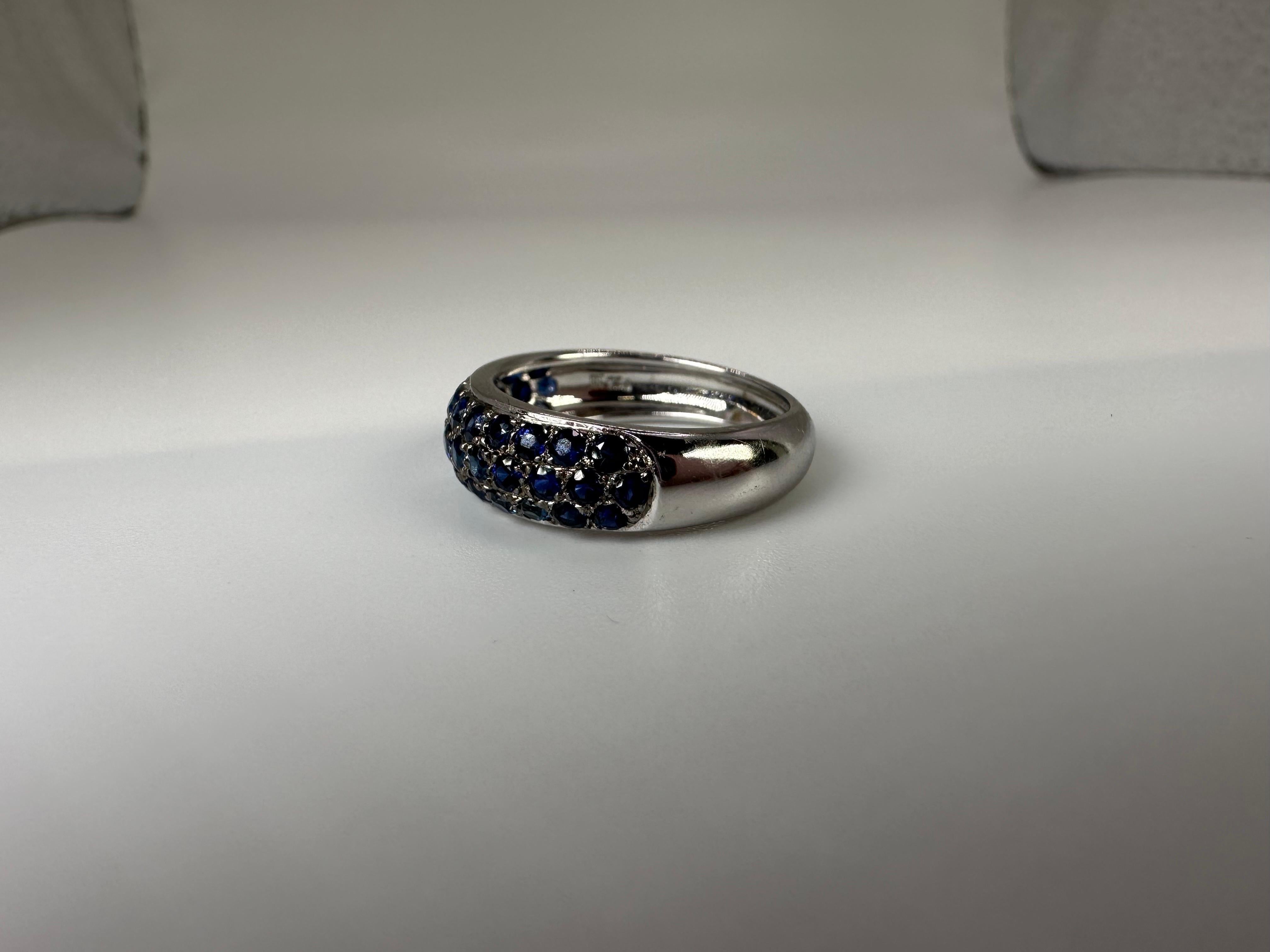 French Pave Ring 18 Karat Blue Sapphires Wedding Band Sapphire Ring Dome Ring For Sale 2