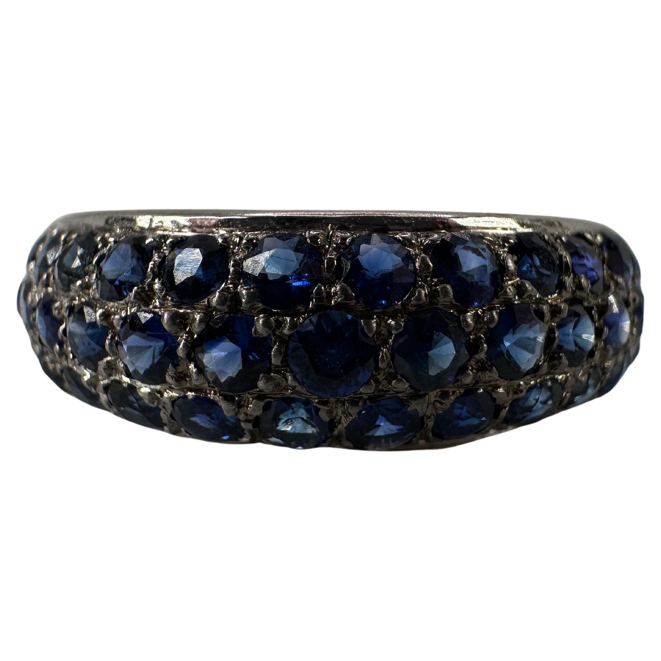 French Pave Ring 18 Karat Blue Sapphires Wedding Band Sapphire Ring Dome Ring
