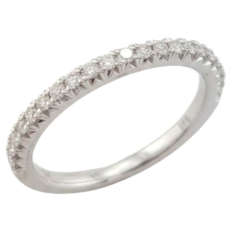 French Pave Round Diamond Wedding Band in 14k White Gold For Sale