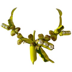 French Pea-pod Pearl Statement Necklace 