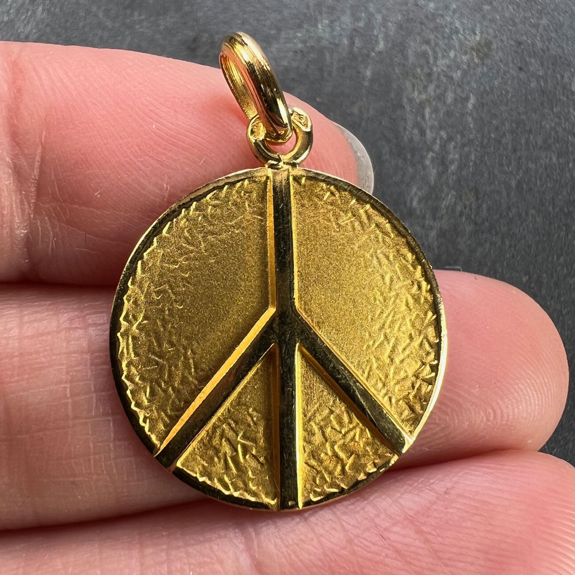 French Peace Sign 18K Yellow Gold Medal Pendant 1