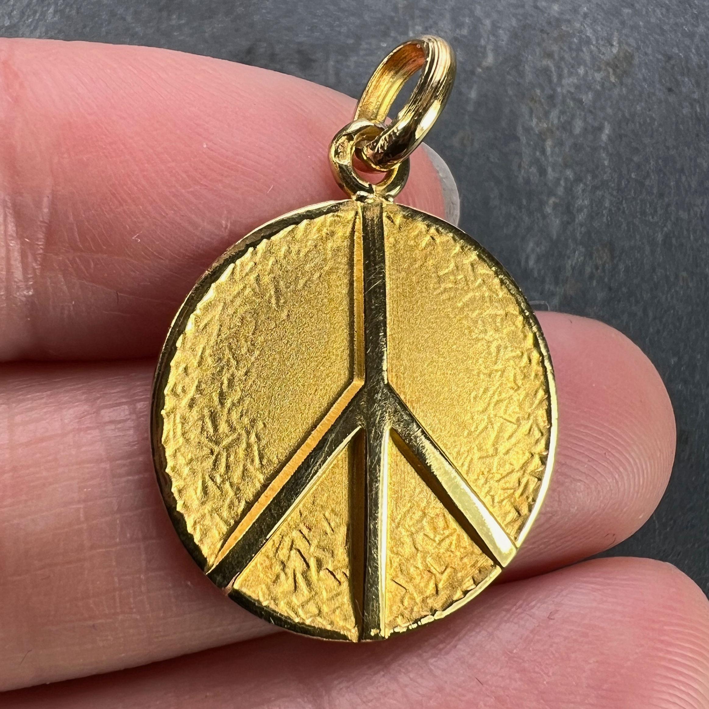 French Peace Sign 18K Yellow Gold Medal Pendant 2