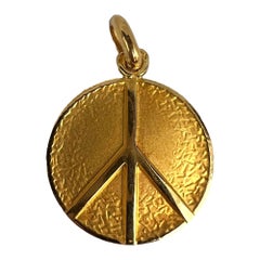 French Peace Sign 18K Yellow Gold Medal Pendant