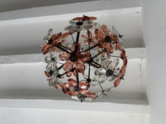 French Peach Flower Ball Crystal Prisms Maison Baguès Style Chandelier 1920s
