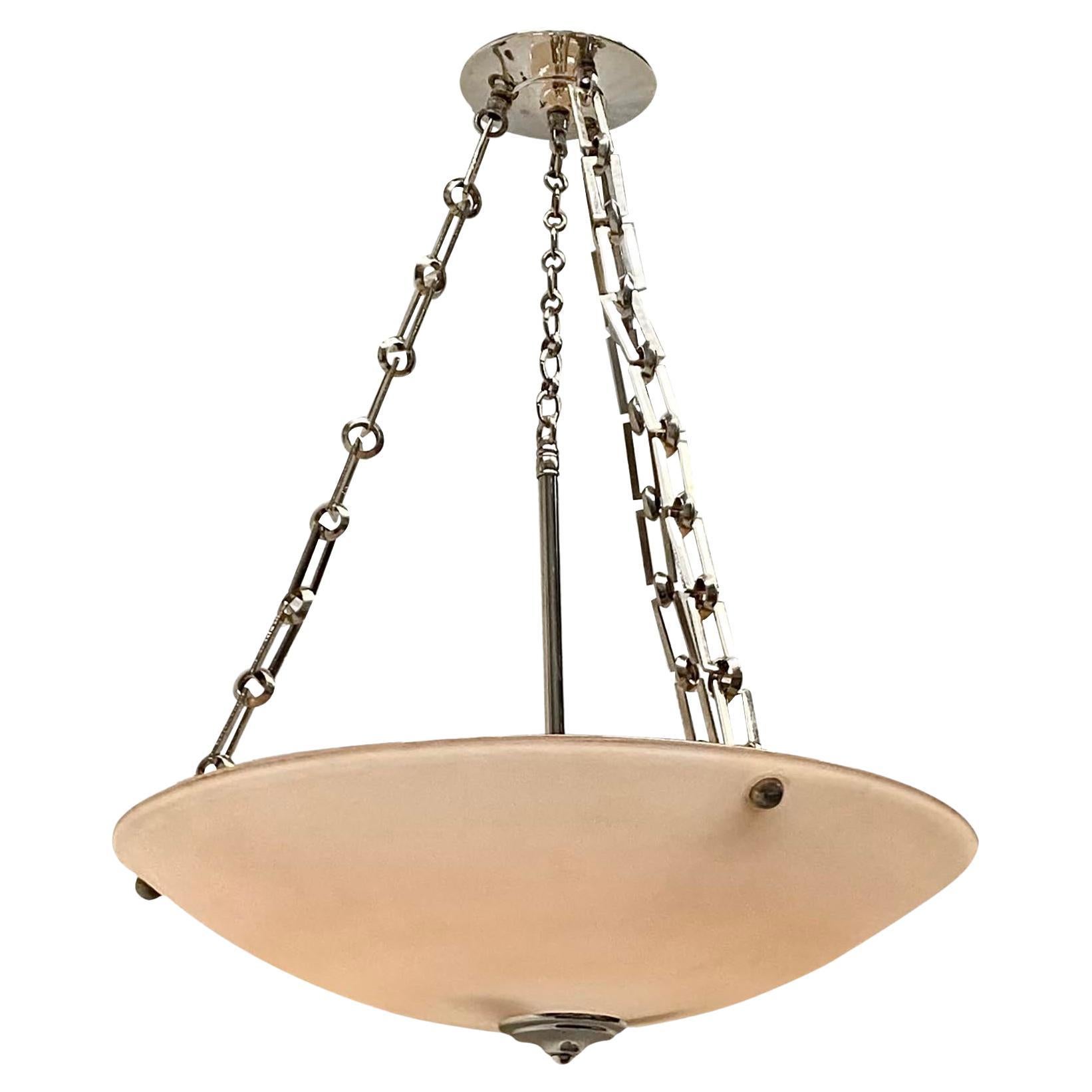 French Peach Glass Pendant Light Fixture For Sale