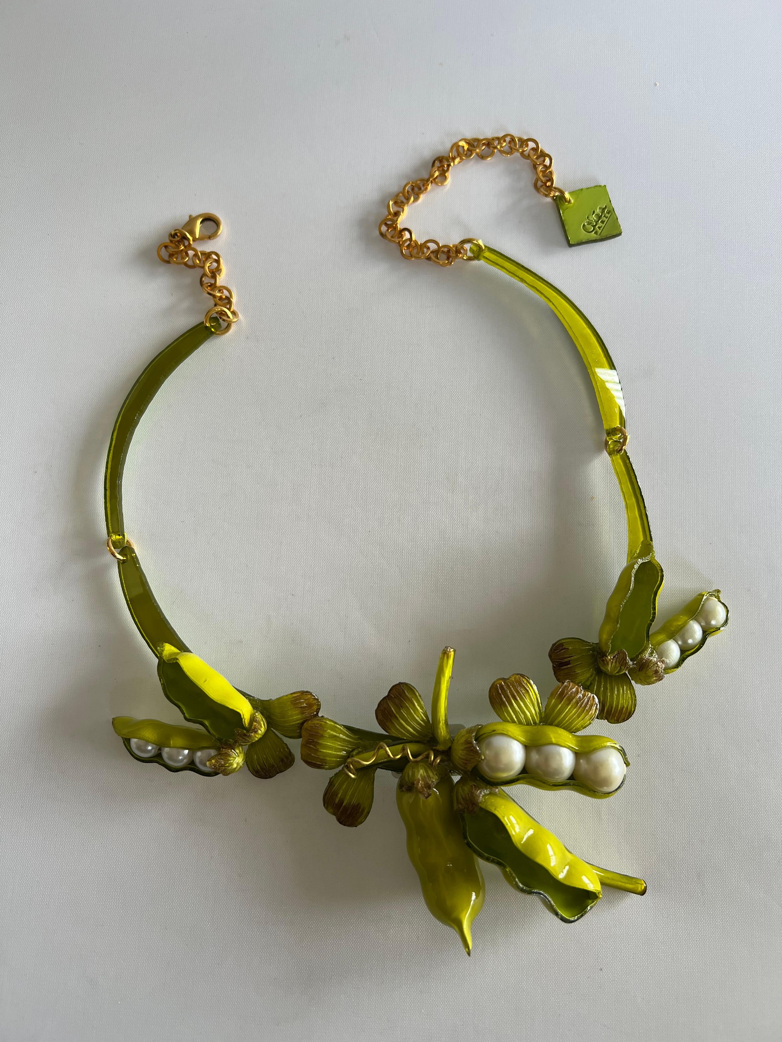 Artisan French Peapod Statement Necklace  For Sale