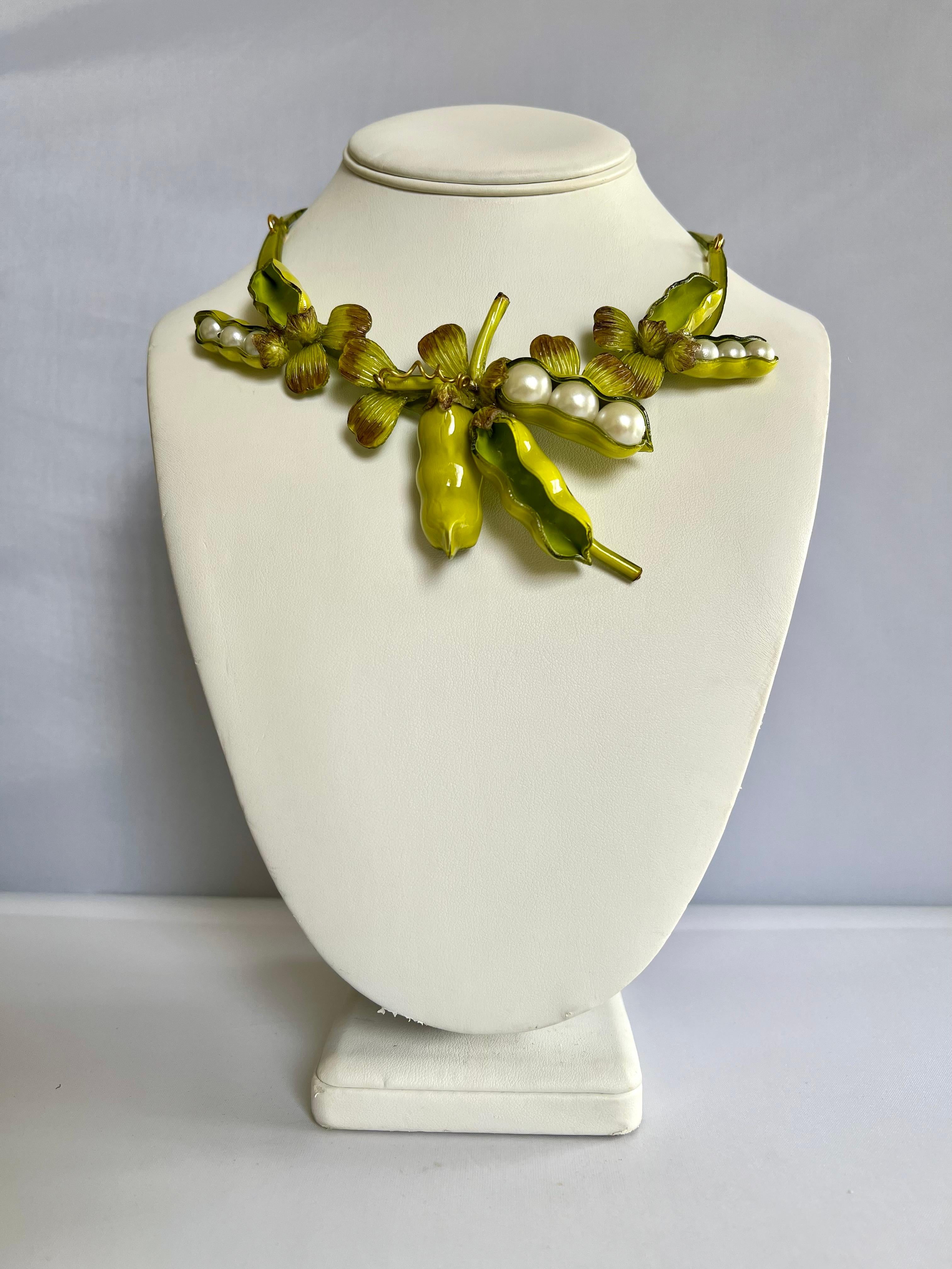French Peapod Statement Necklace  In Excellent Condition For Sale In Palm Springs, CA