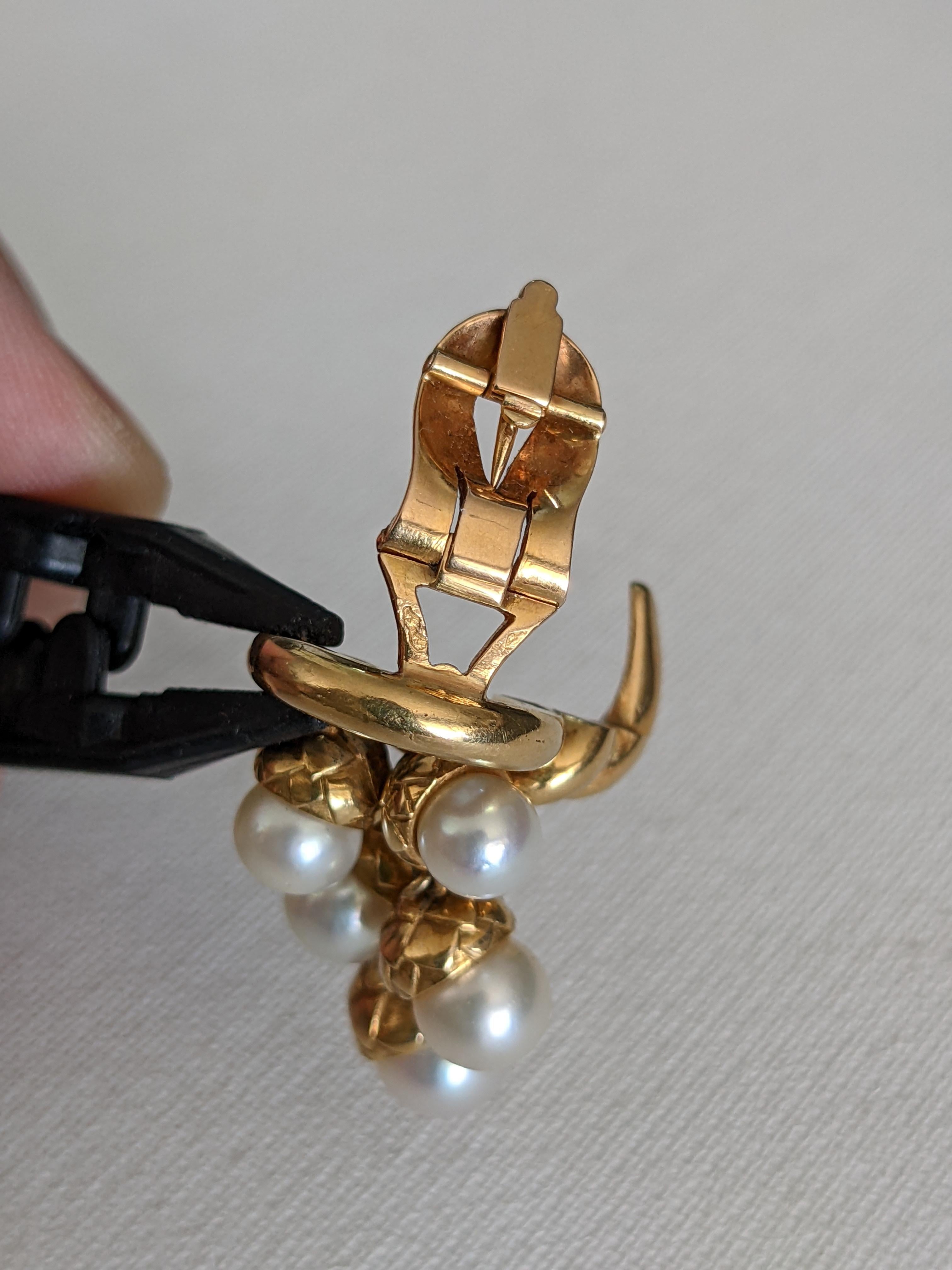 Bead French Pearl Acorn Cornucopia Earrings, attrib. Boivin For Sale