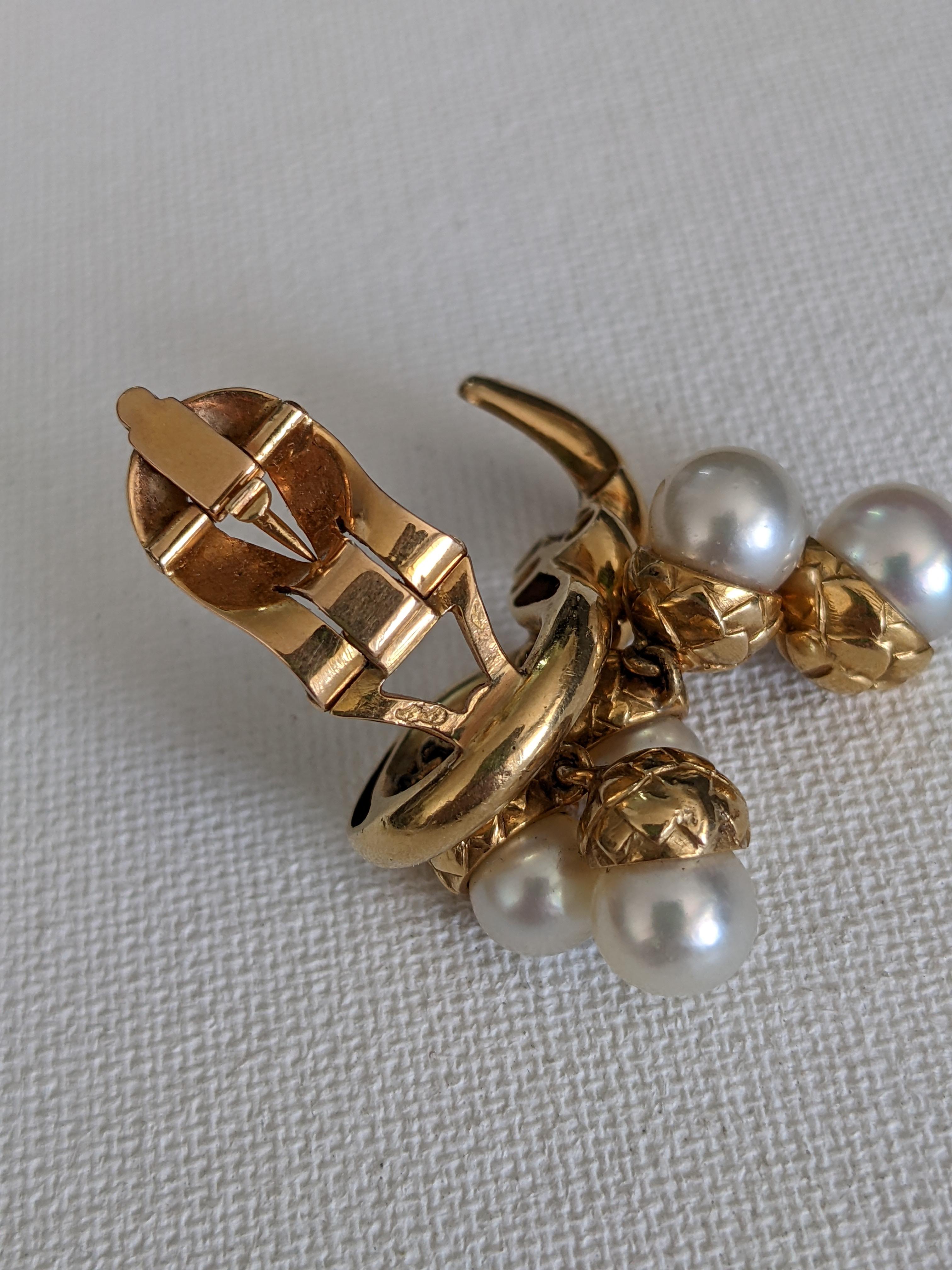 Women's French Pearl Acorn Cornucopia Earrings, attrib. Boivin For Sale