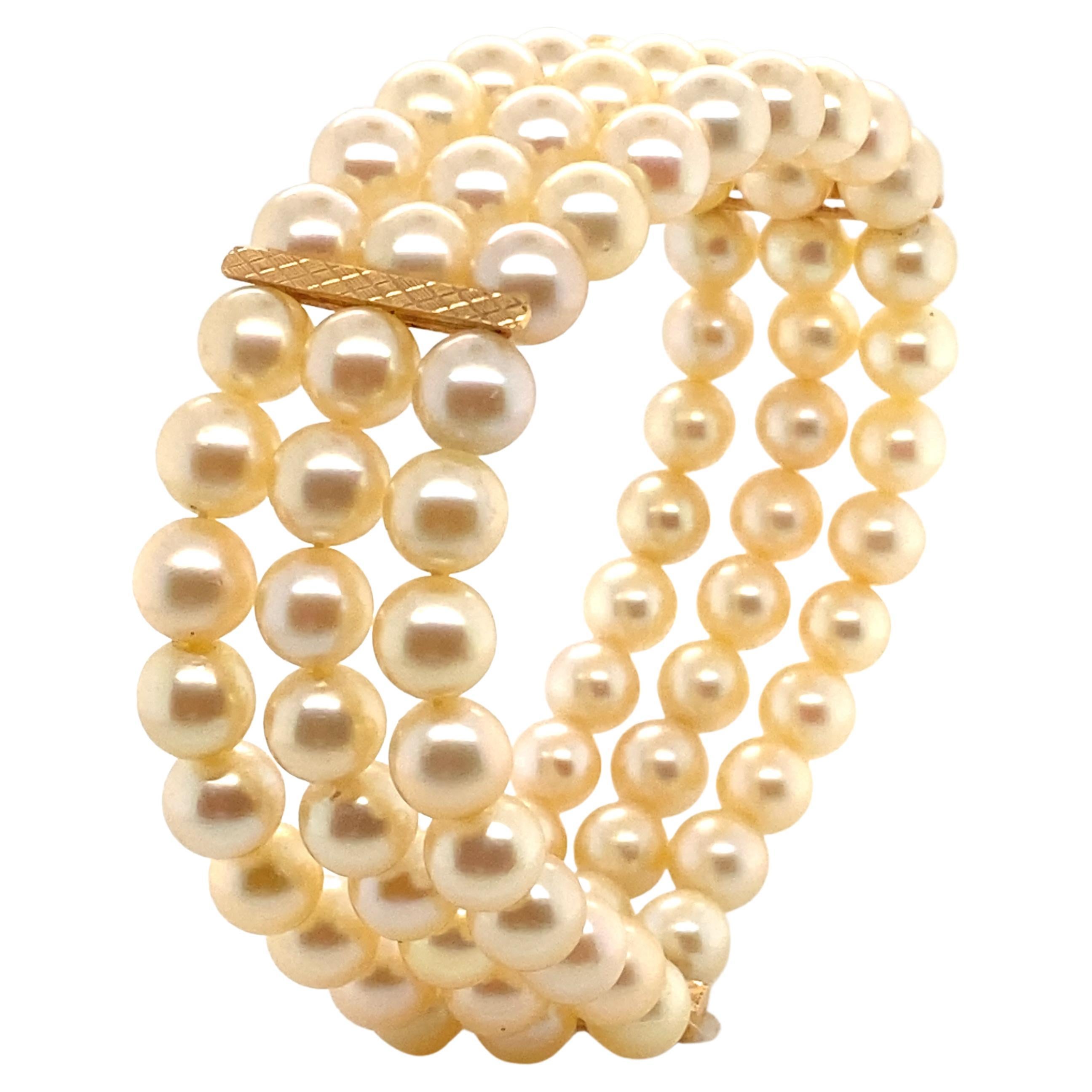 French Pearl Bracelet Vintage with 18 Carats Barrettes Gold